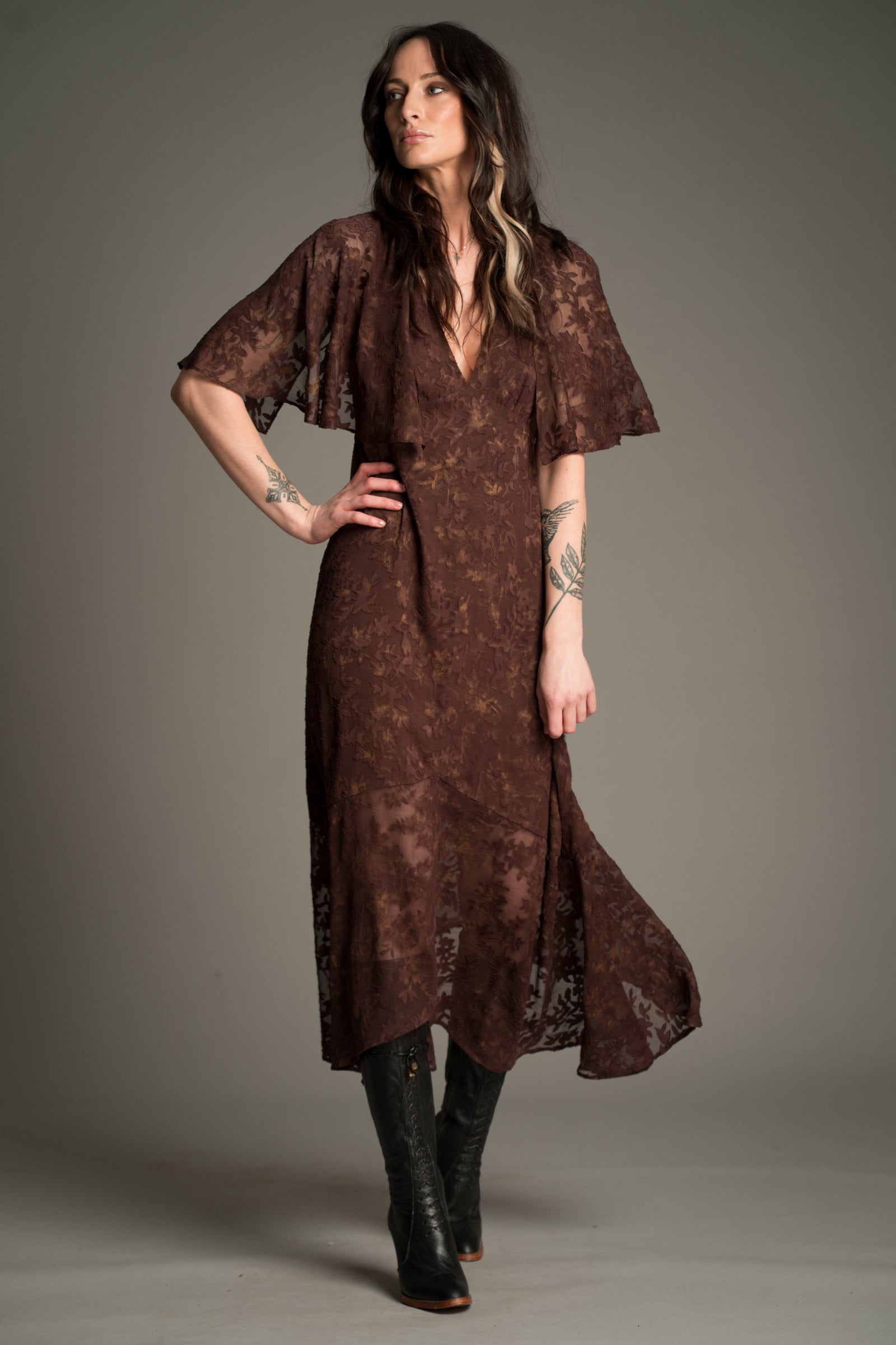 Brown Sugar Chiffon Midi Dress