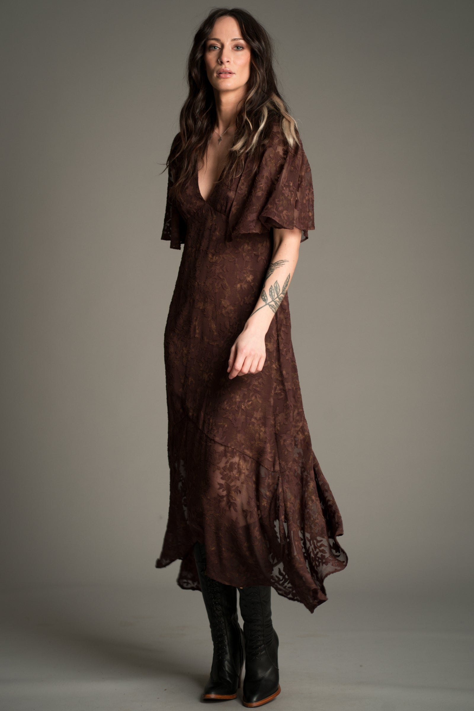 Brown Sugar Chiffon Midi Dress