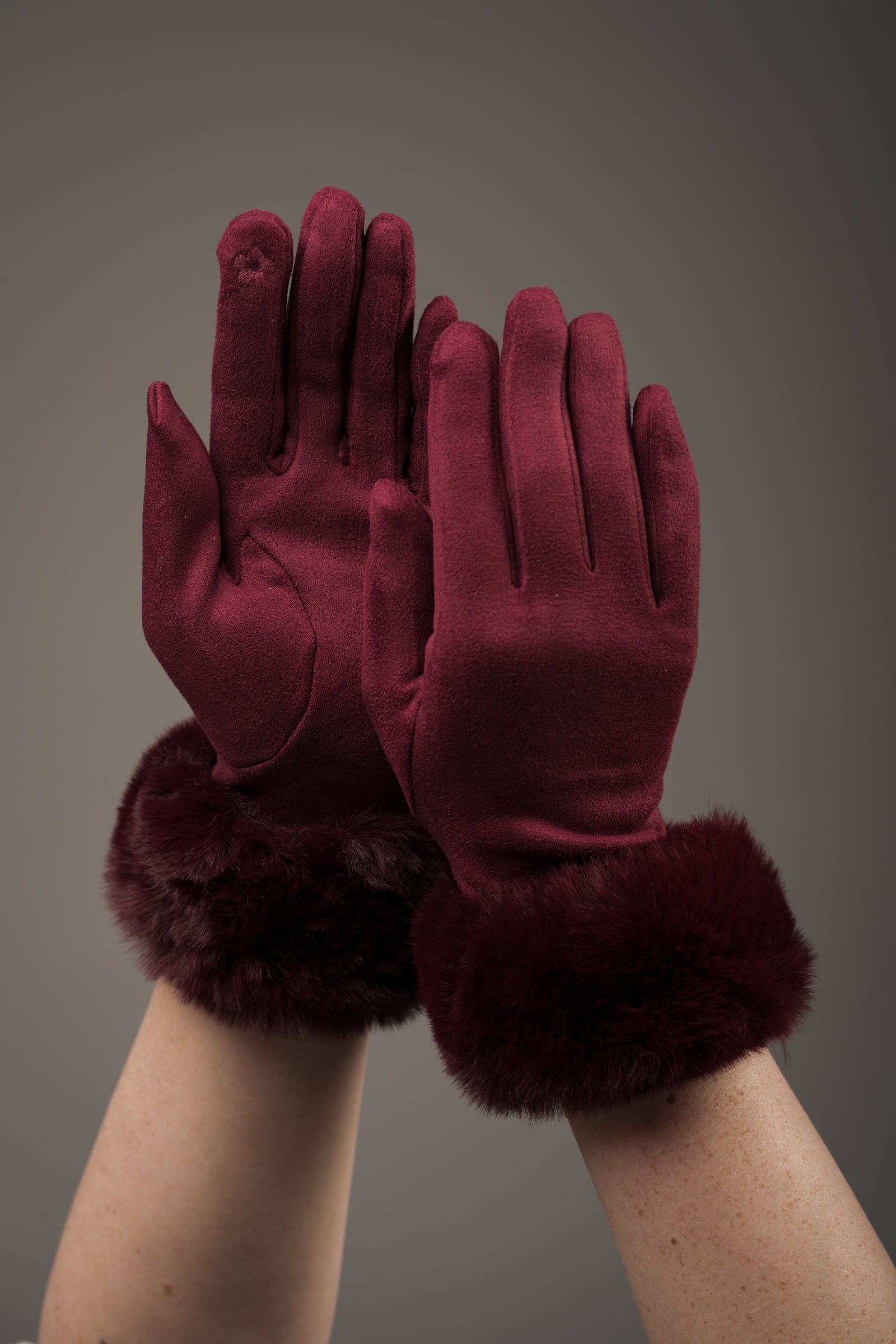 Burgundy Faux Fur Cuff Gloves