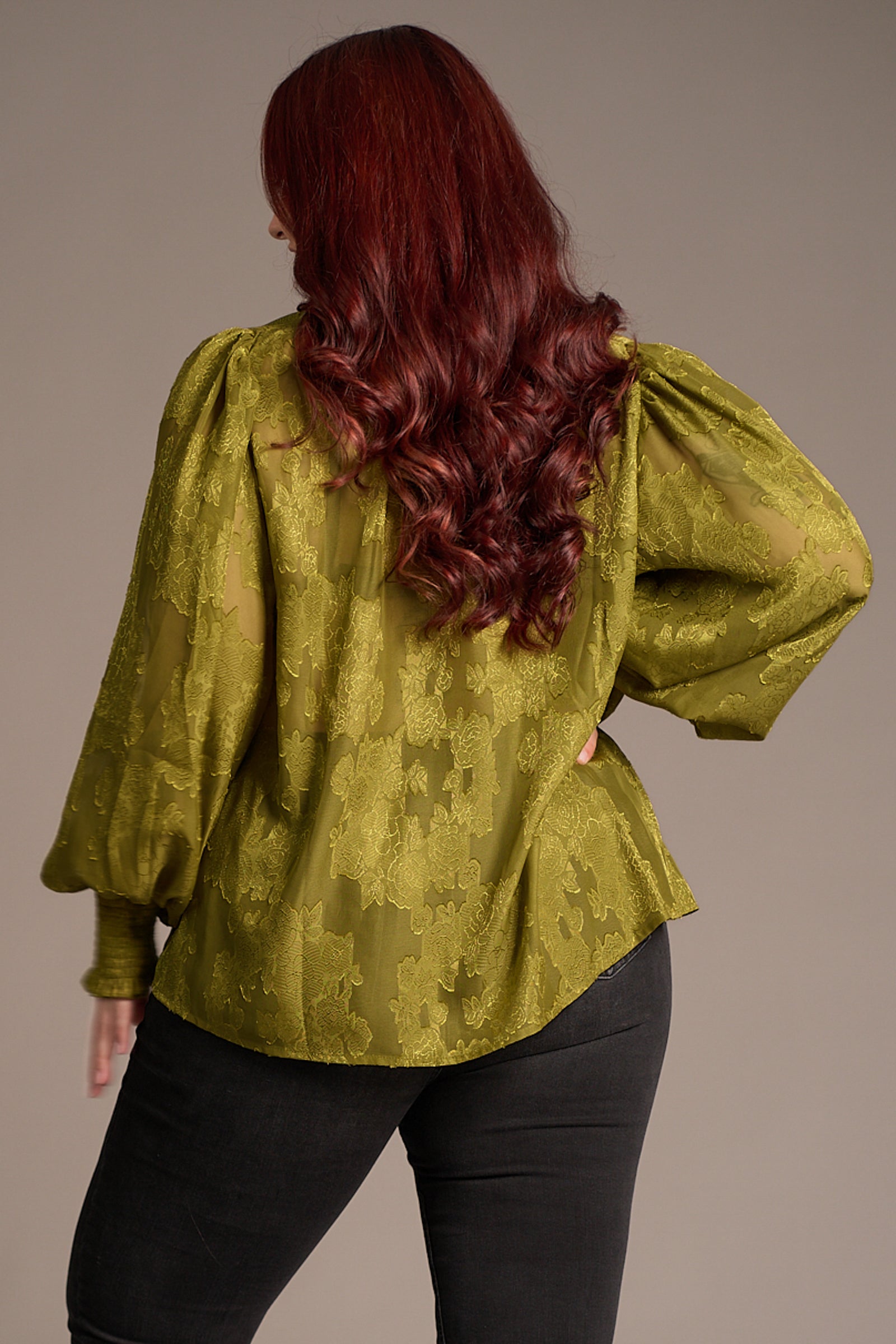 Cassia Olive Chiffon Smock Top