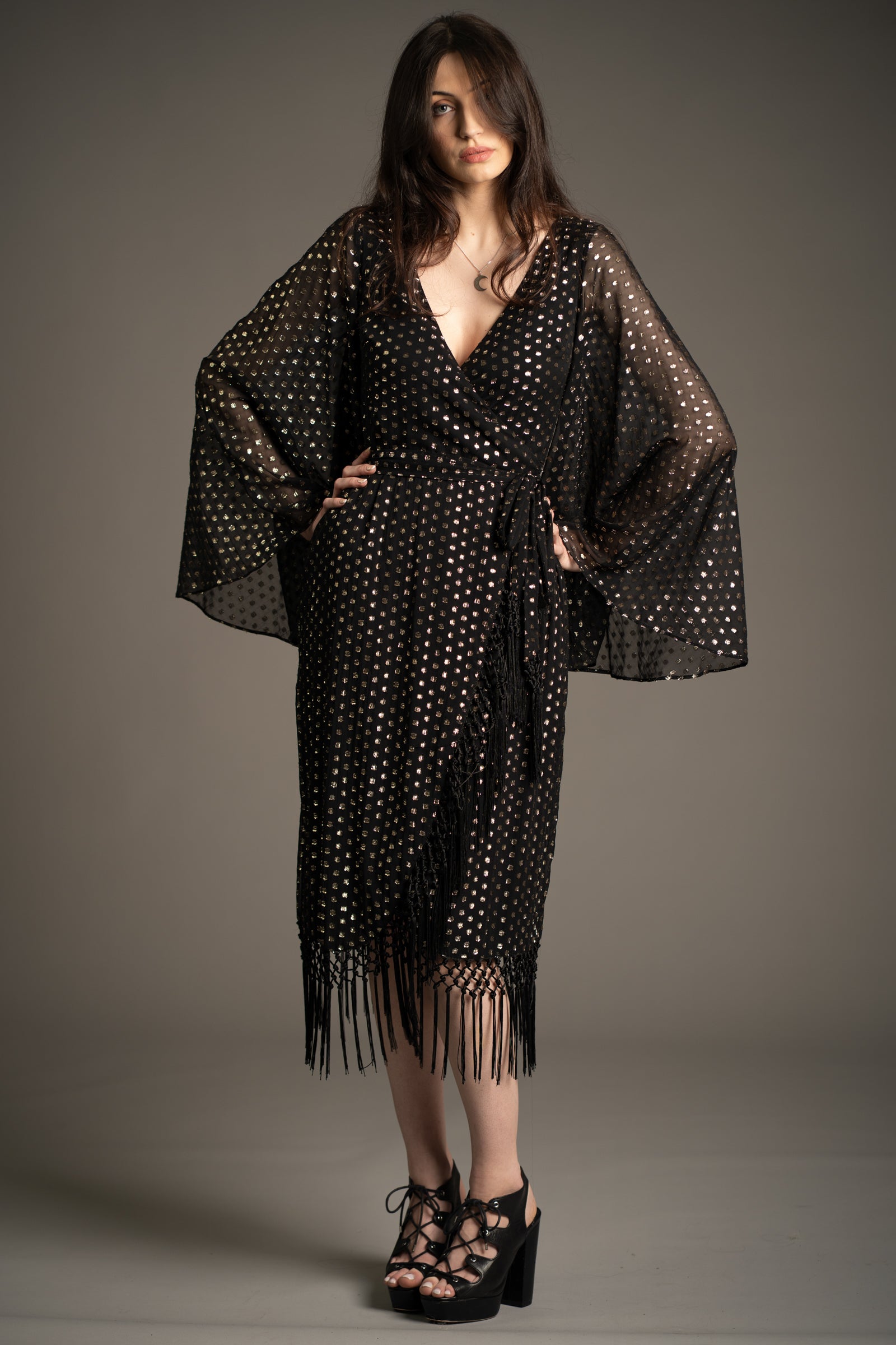 Cosmic Dancer Metallic Wrap Dress