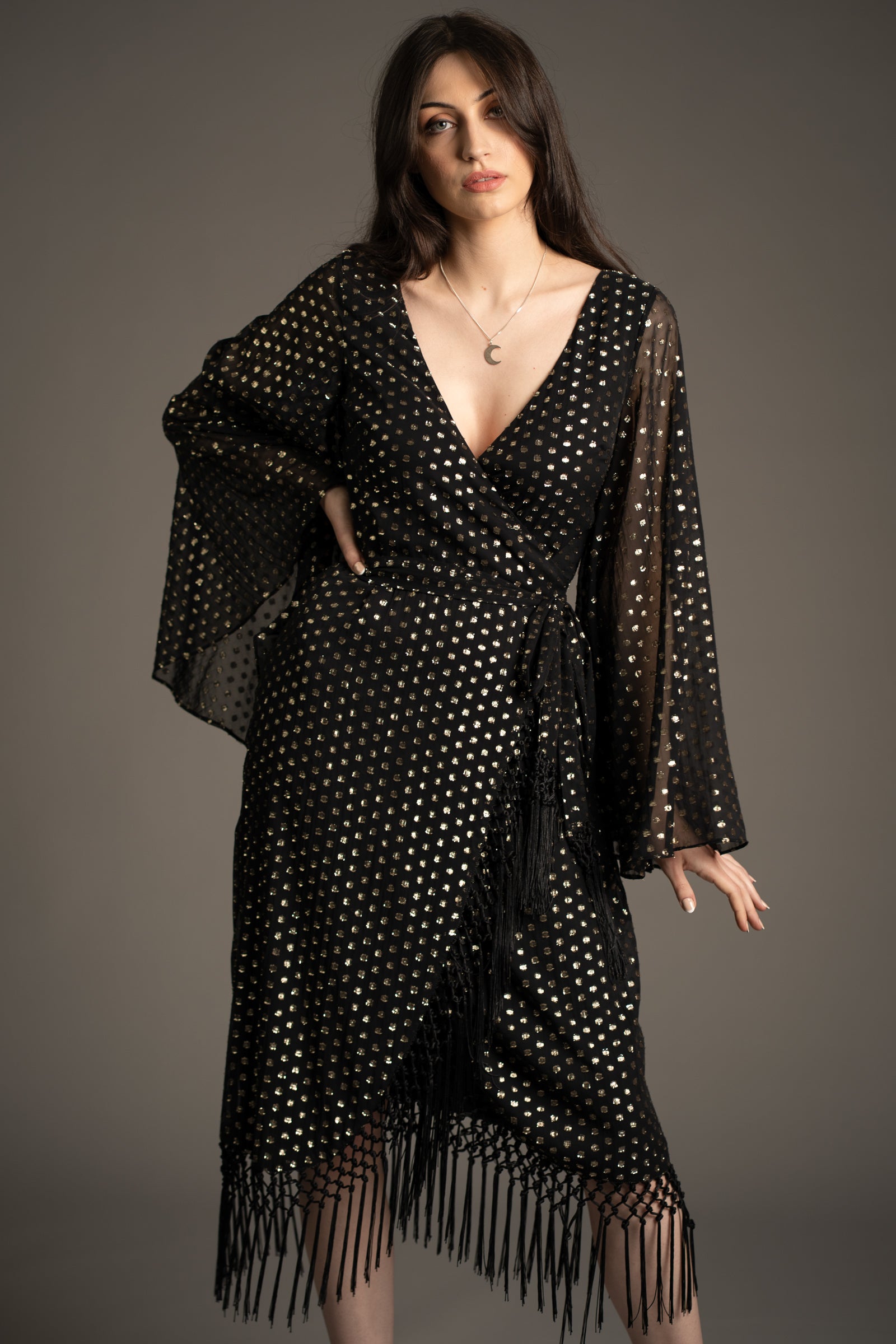 Cosmic Dancer Metallic Wrap Dress