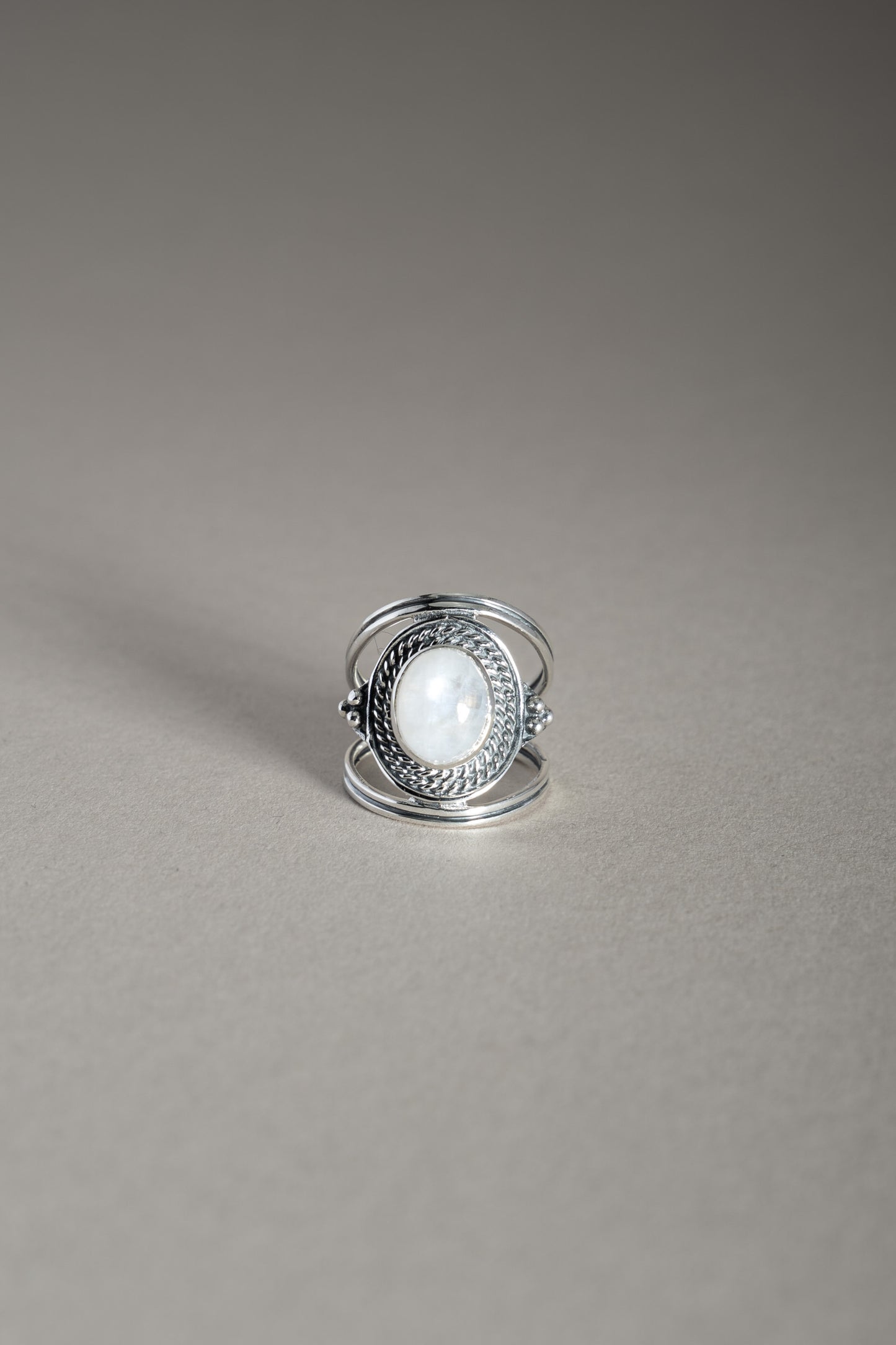 Sterling Silver Rainbow Moonstone Rope Ring