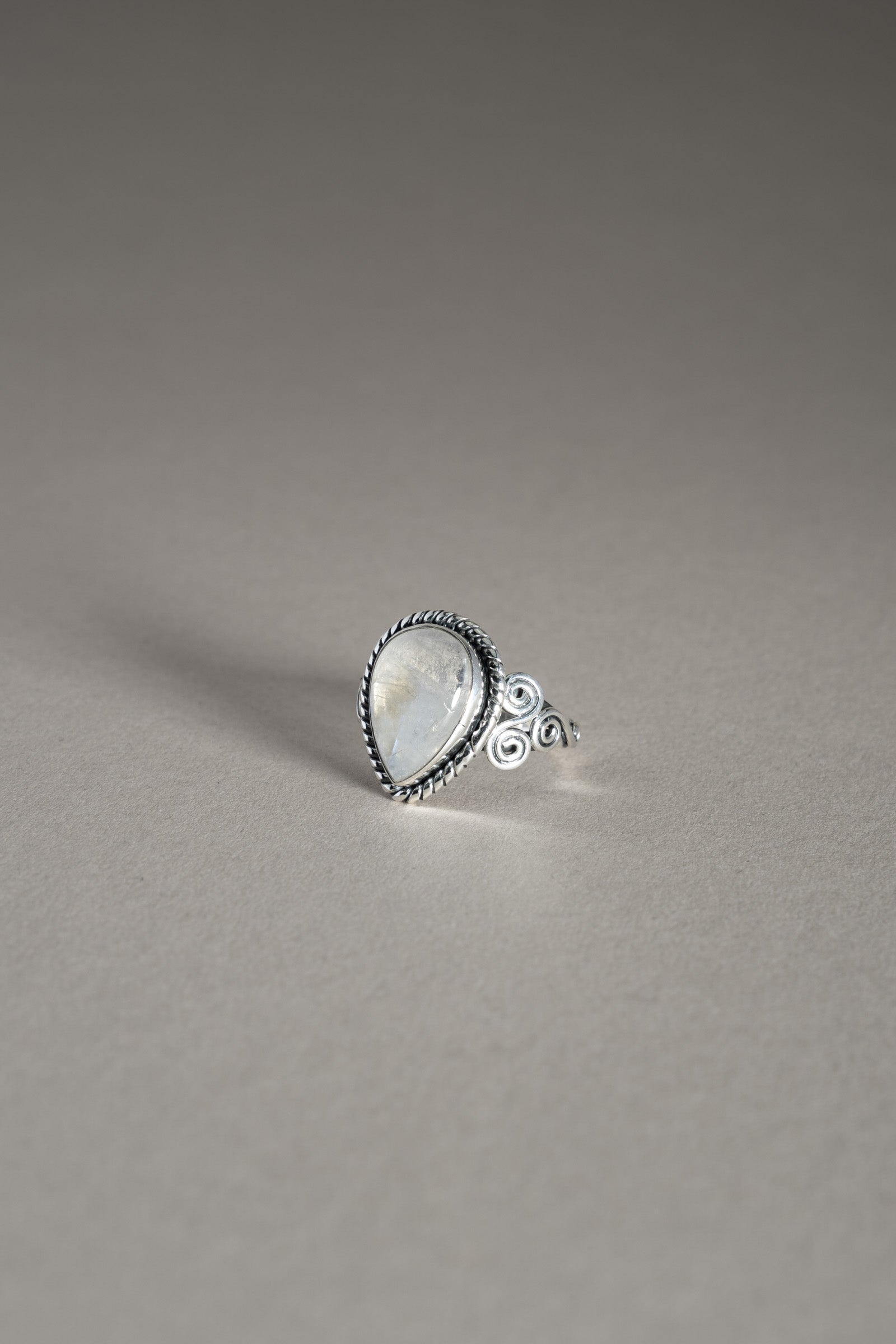 Sterling Silver Rainbow Moonstone Tear Drop Ring