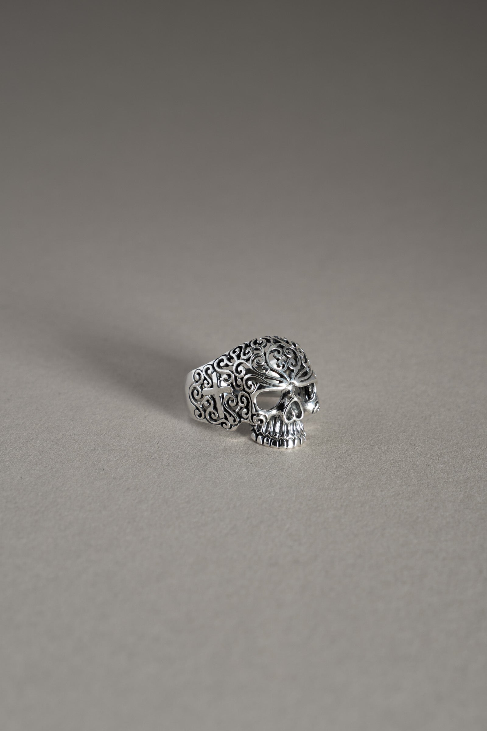 Sterling Swirl Cut Skull Ring