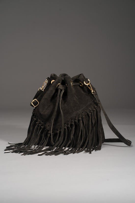 Free Bird Black Genuine Suede Bucket Bag | Little Lies