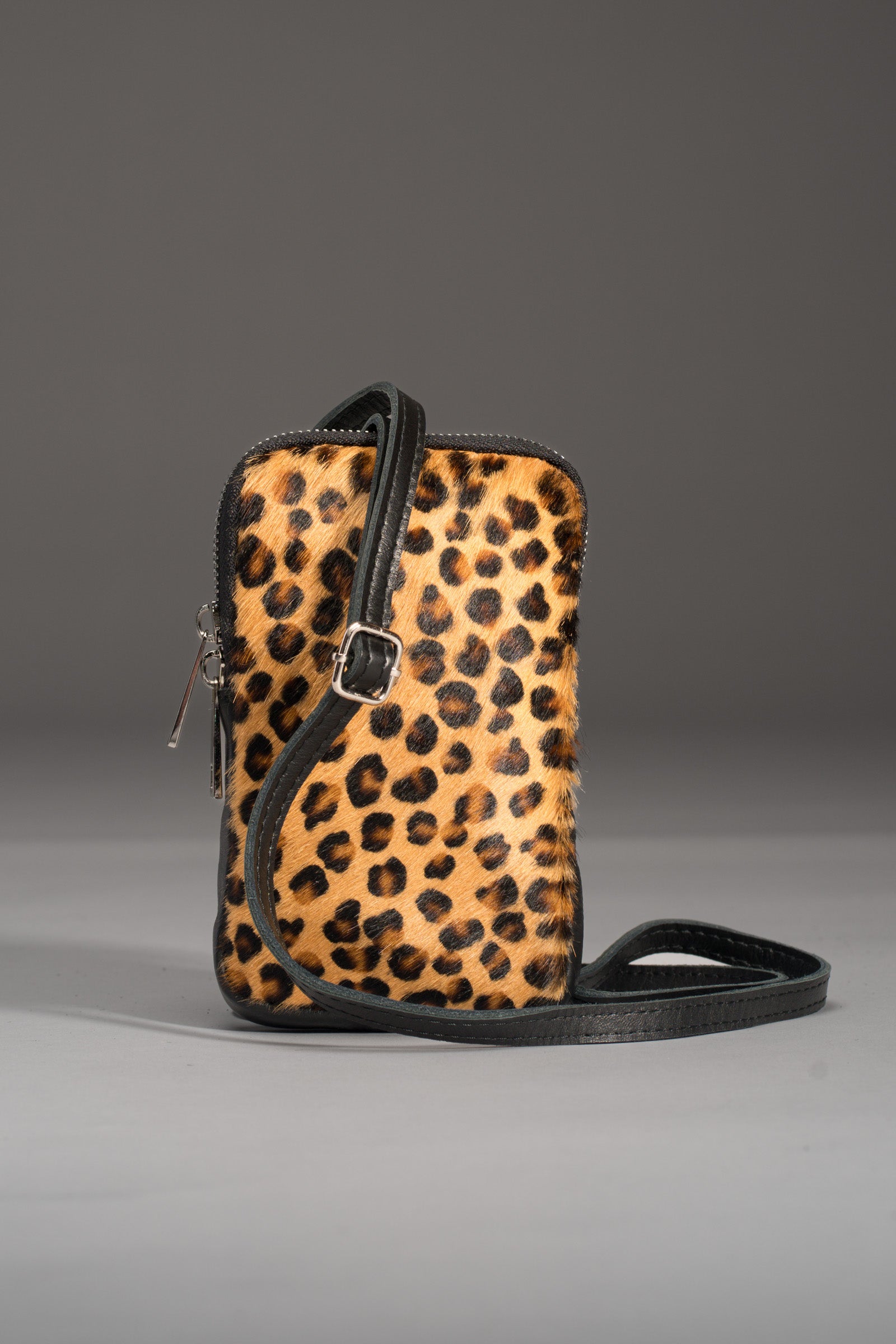 Leopard Print Ponyskin Crossbody Pouch Bag