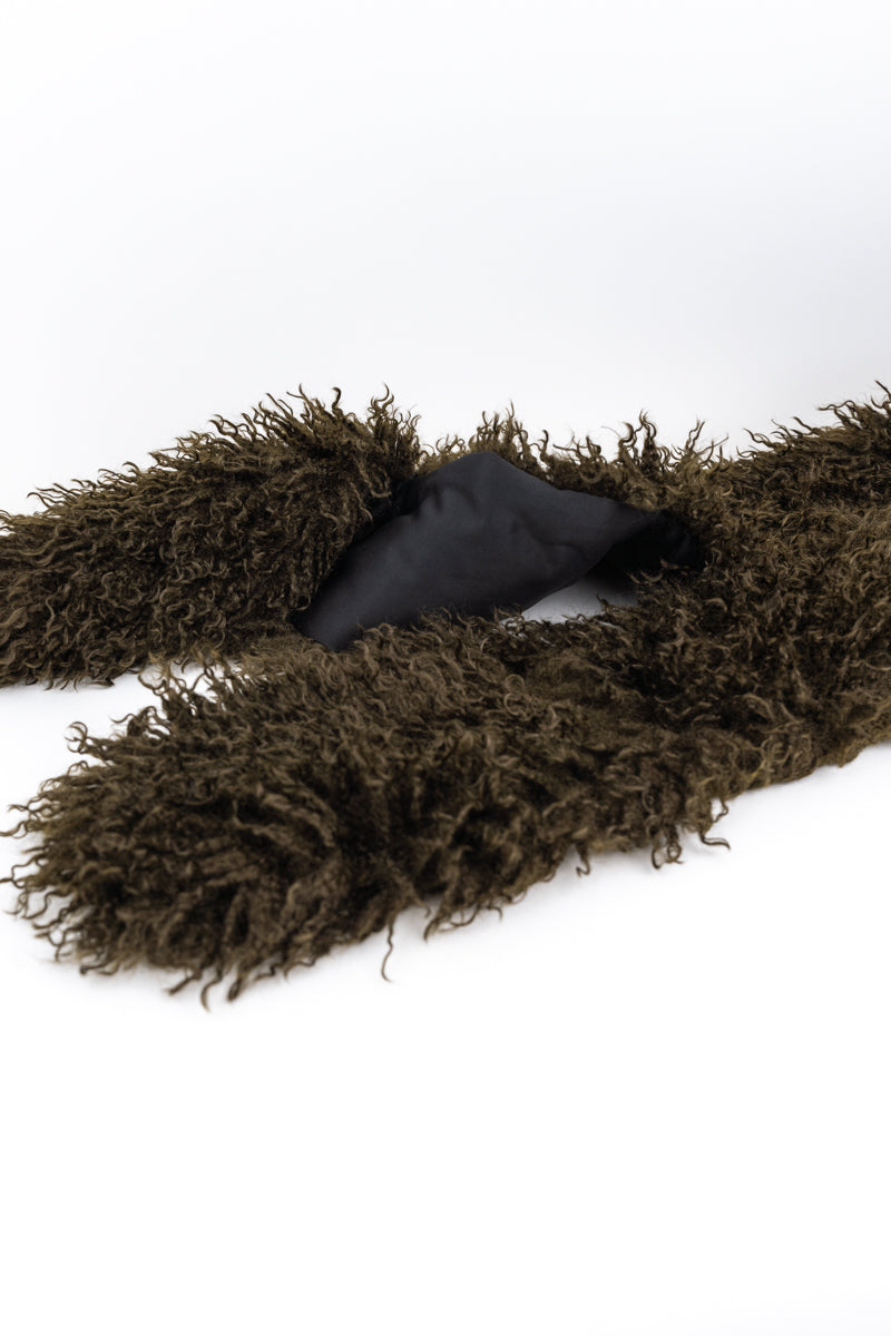 Dark Khaki Mongolian  Faux Fur Scarf