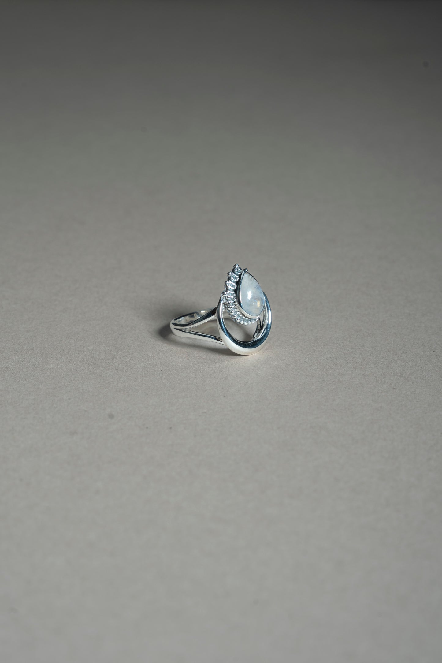Sterling Silver Rainbow Moonstone Crescent Moon Ring