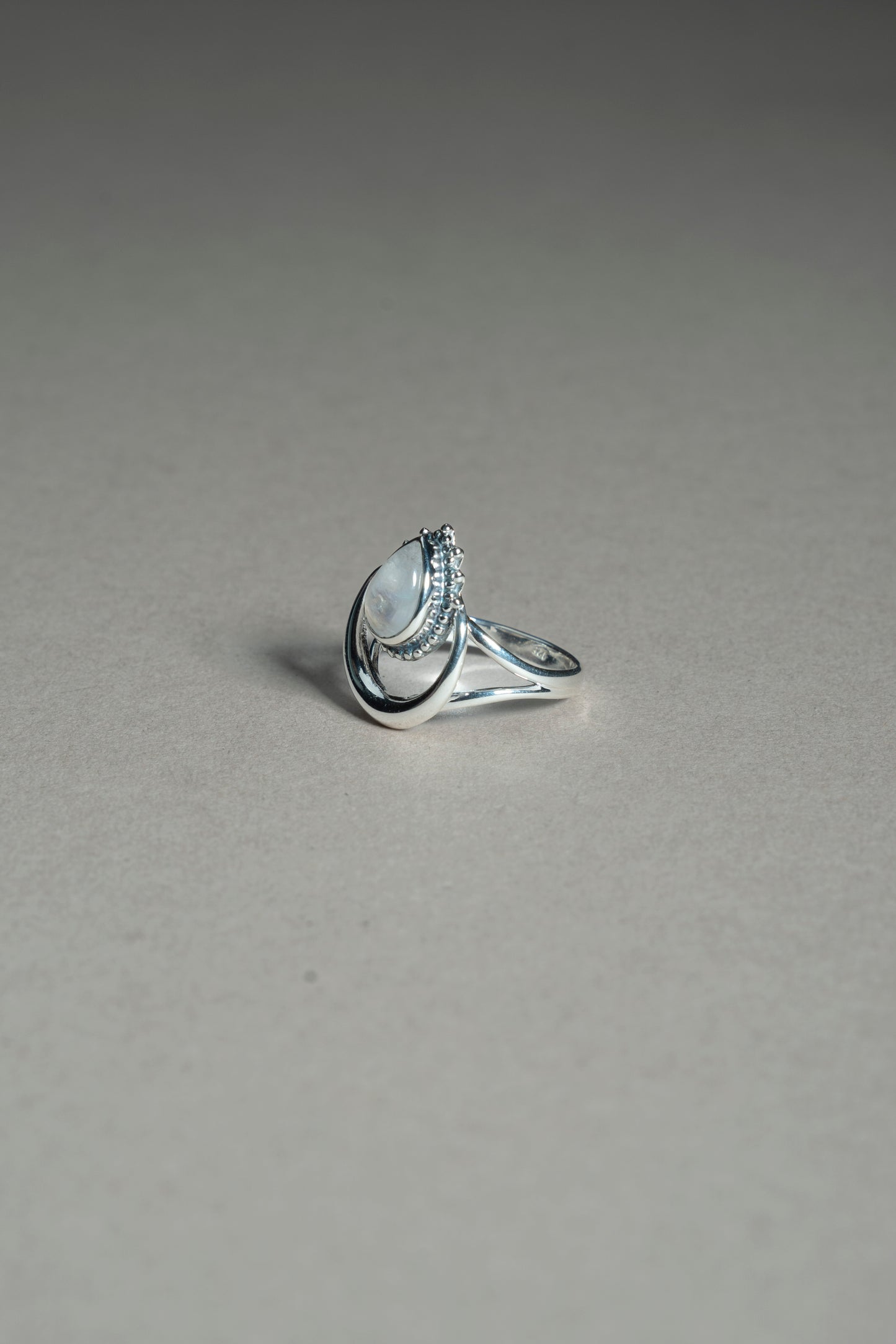 Sterling Silver Rainbow Moonstone Crescent Moon Ring