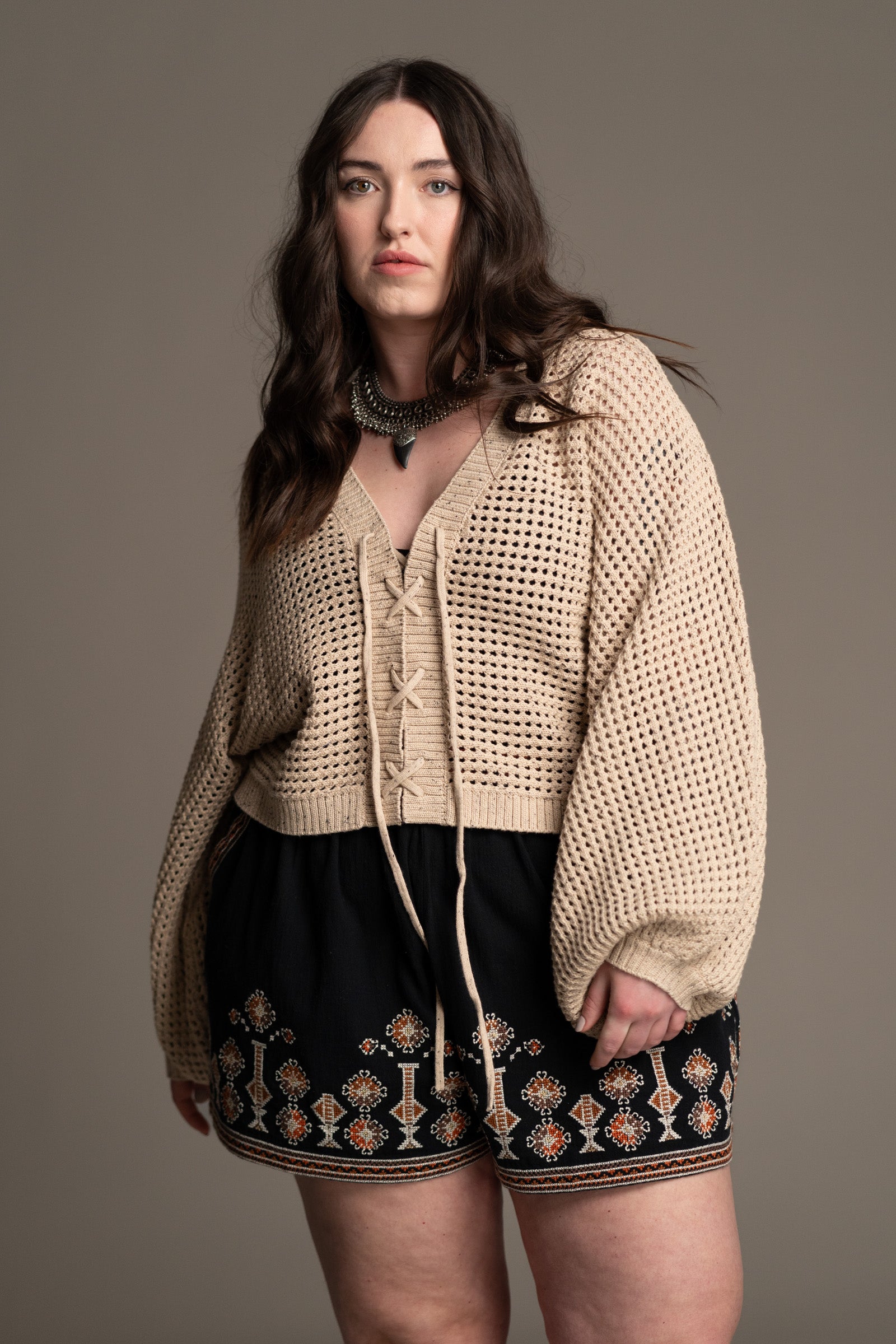 Exile Lace Up Crochet Cardigan