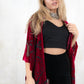 Model wearing Mystic Queen Raspberry Devore Kimono - raspberry devore burnout velvet kimono with a relaxed shape adorned with fringing