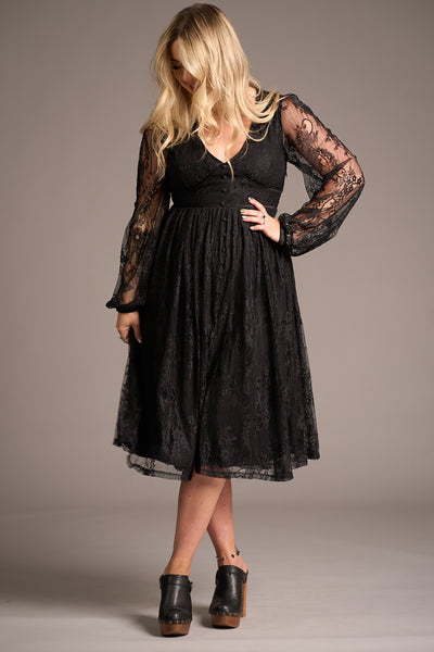 Dazed Black Lace Sleeves Boho Midi Dress | Little Lies UK 14 Floaty 70s Dress