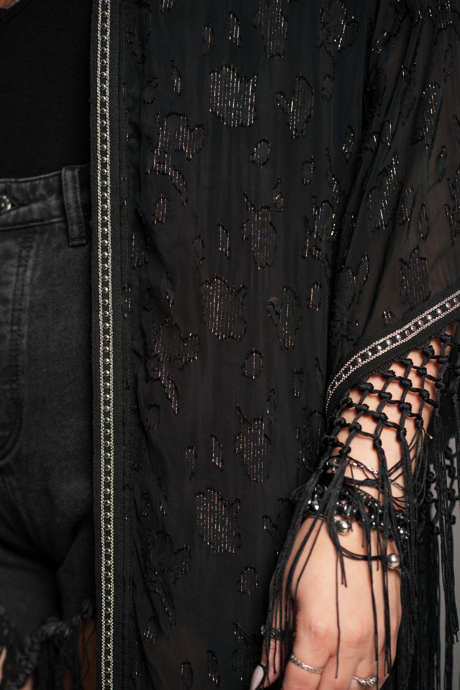 Electric Lady Kimono with hook and eye closure, styled open