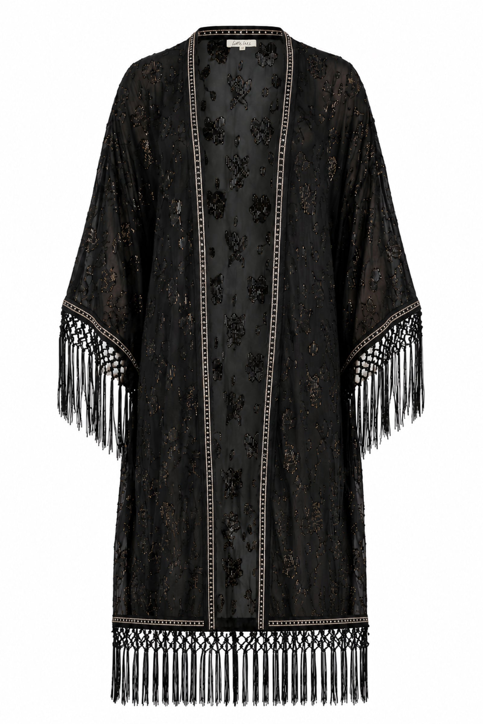 Electric Lady Studded Metallic Fringed Kimono by Little Lies