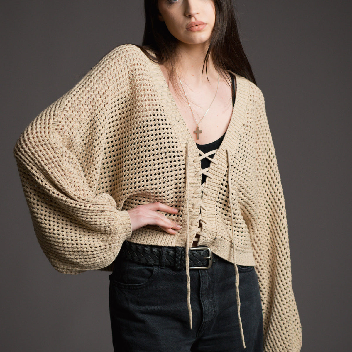 Exile Lace Up Crochet Cardigan | Little Lies