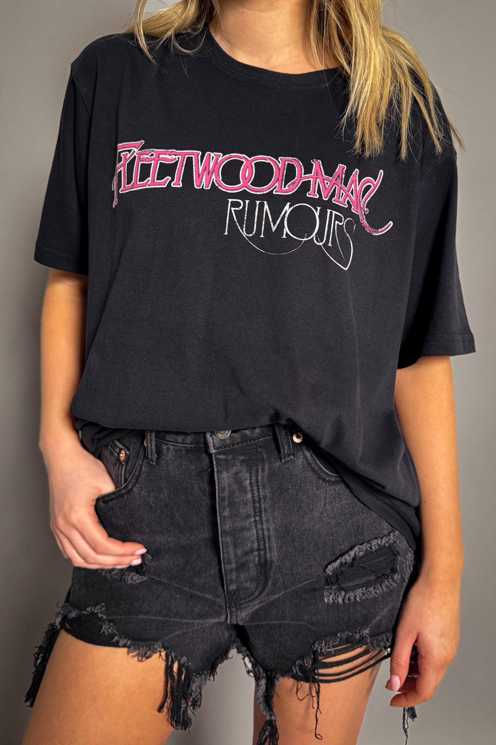 Front view of the Fleetwood Mac Retro Rumours band t-shirt in black.