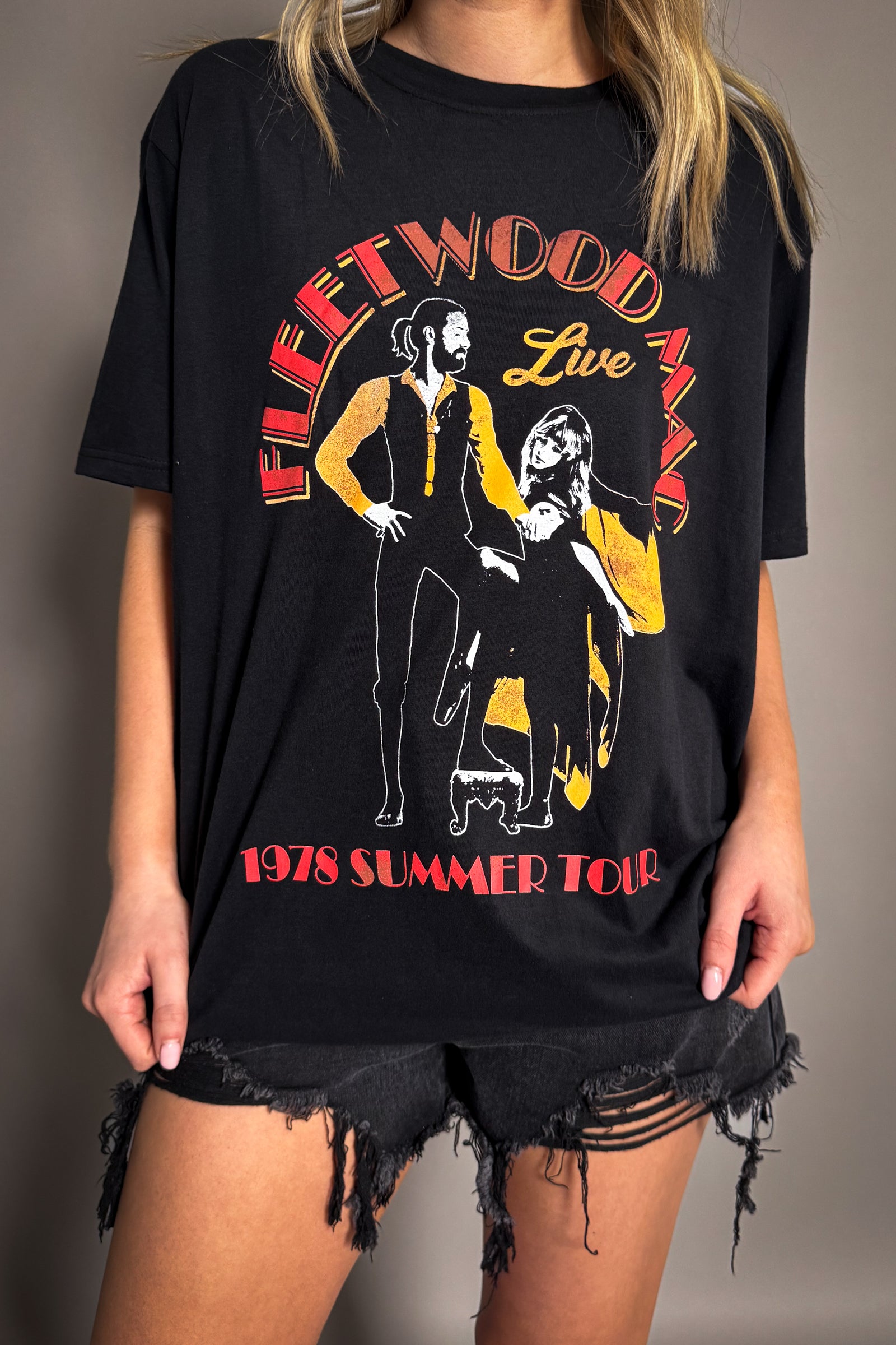 Front view of the Fleetwood Mac Summer Tour band t-shirt in black.