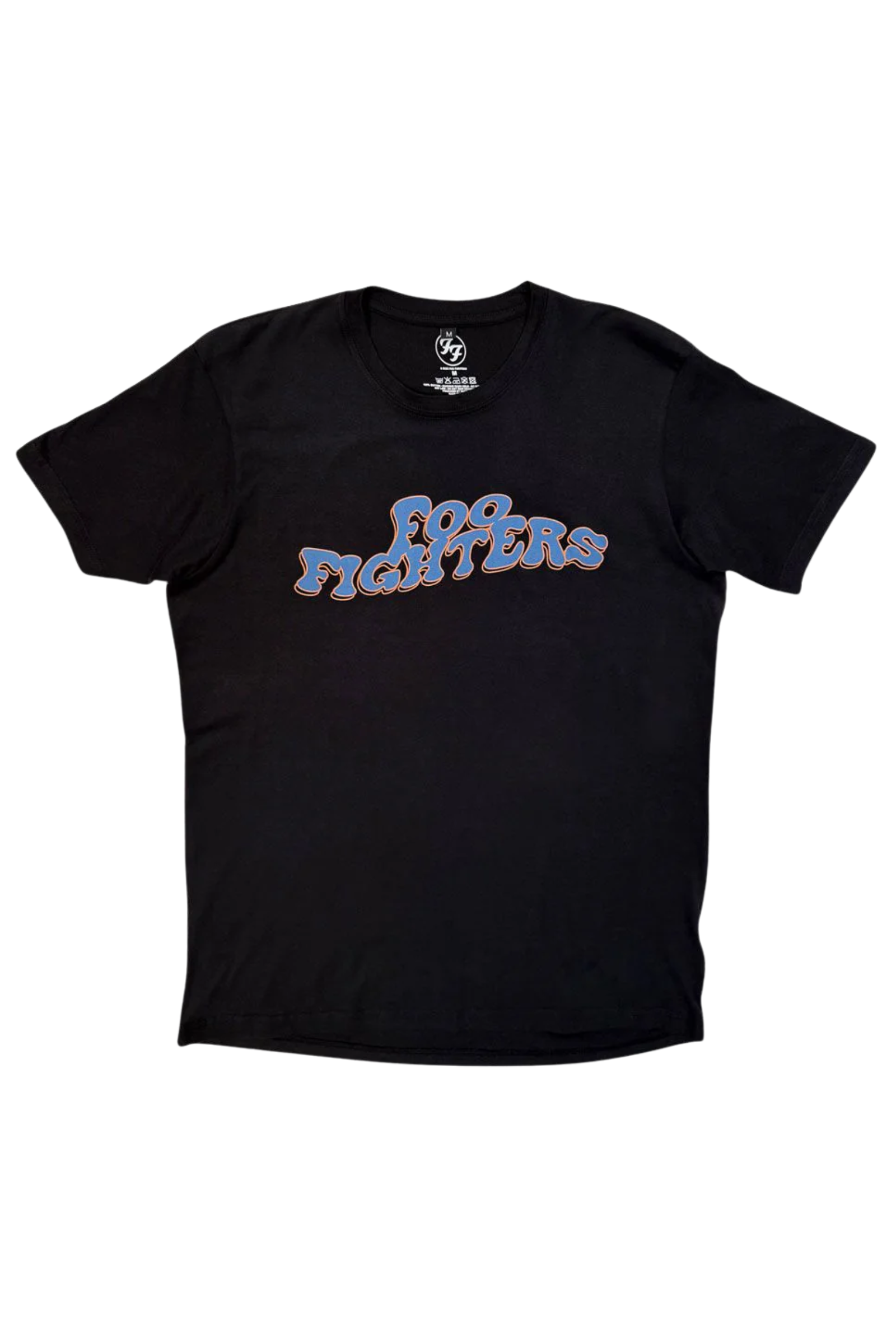 Front ghost image of Little Lies Foo Fighters Space Butterflies Band Tee in black showing retro logo print