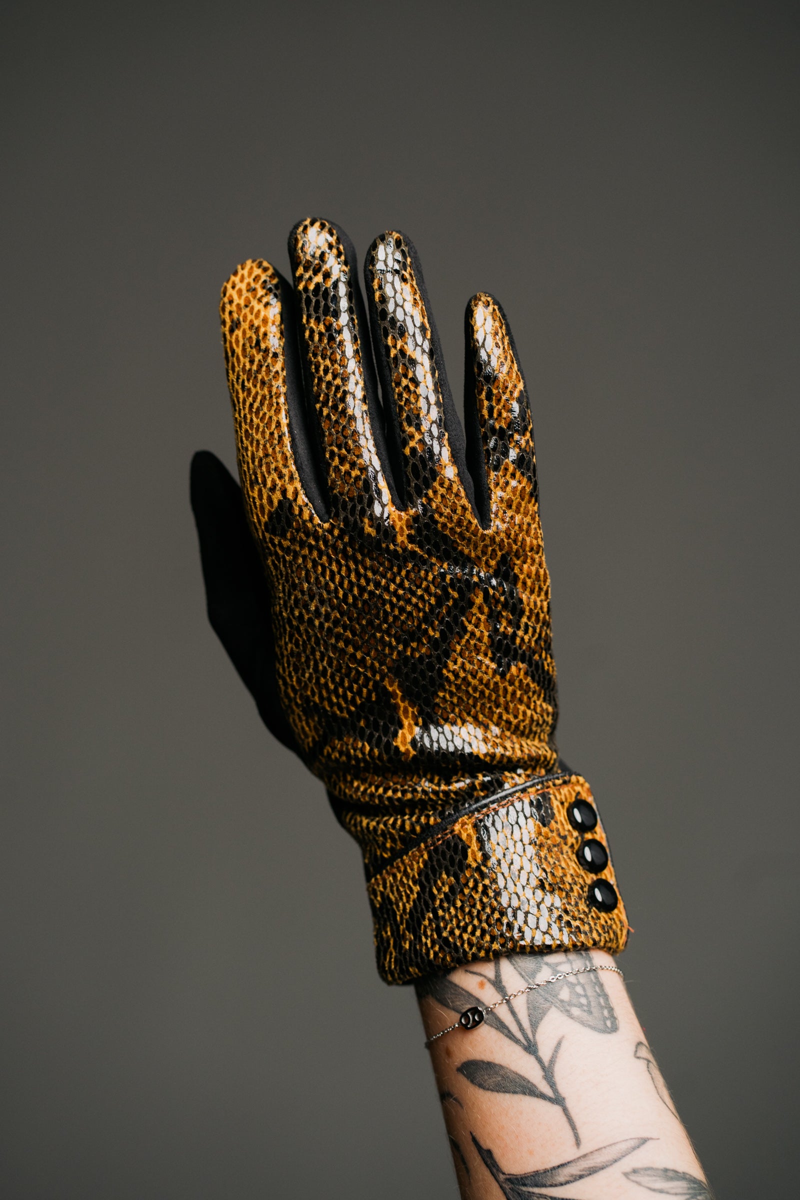 Tan Faux Snake Gloves