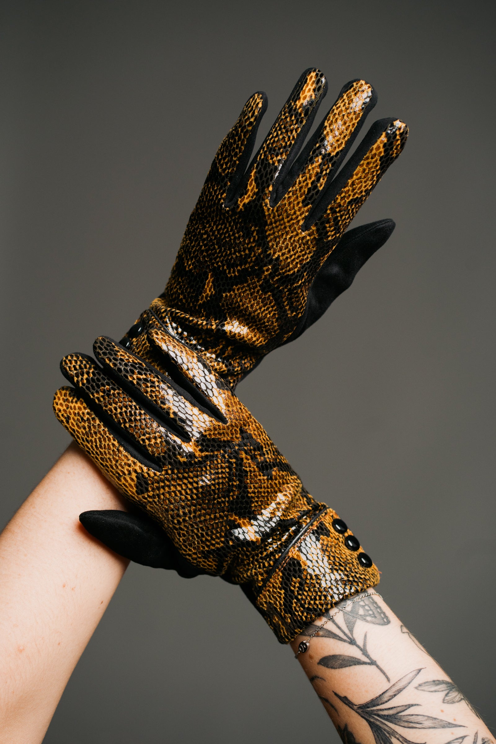 Tan Faux Snake Gloves