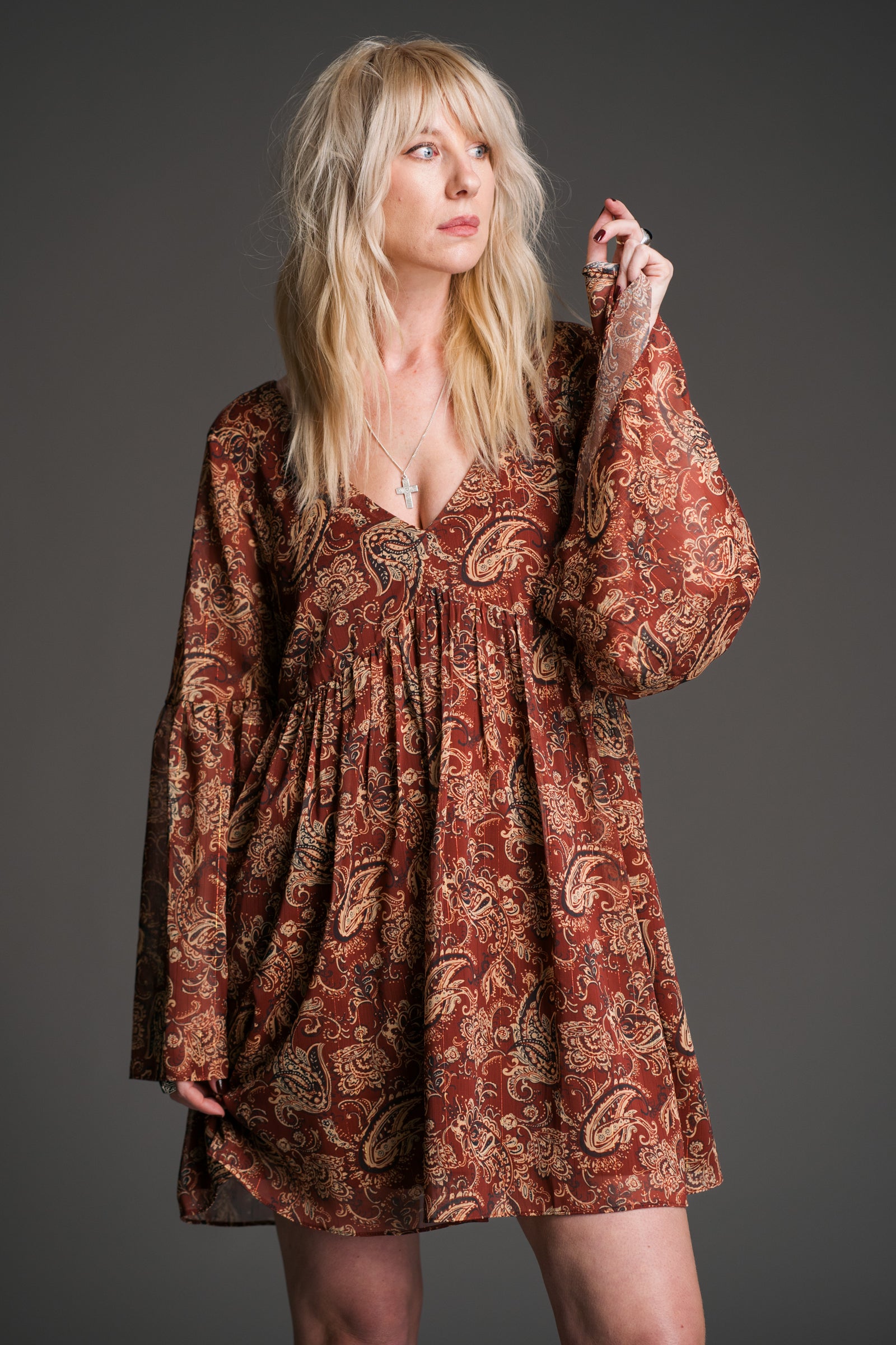 Gold Dust Paisley Smock Dress