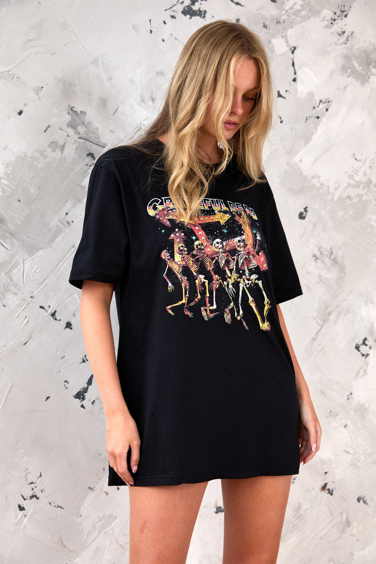 Grateful Dead Skeleton Band Tee worn oversized and layered from Little Lies
