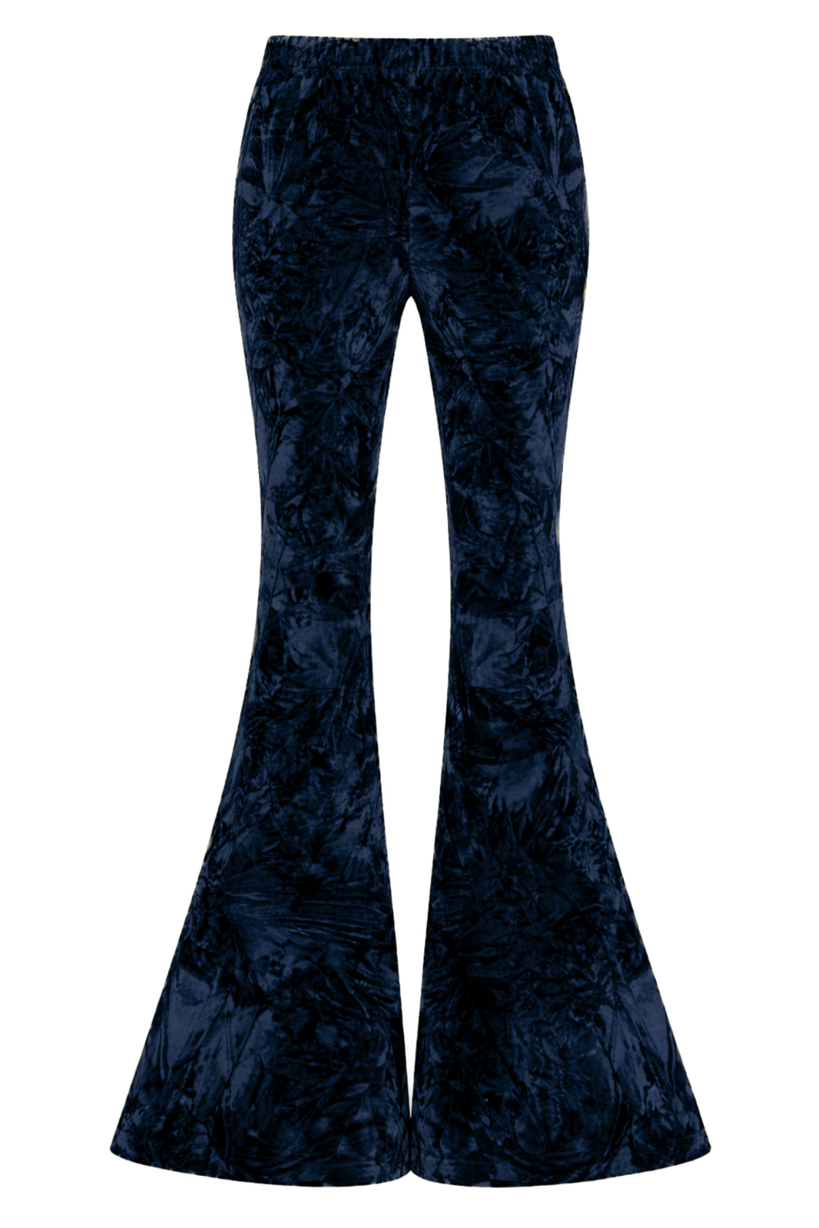 Hendrix Midnight Blue Crushed Velvet 70s Flares | Little Lies