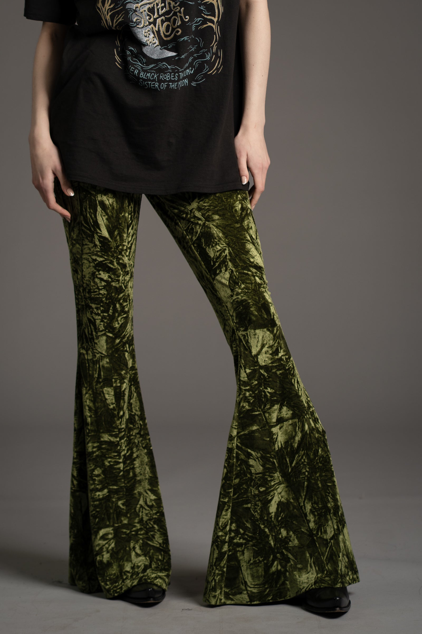 Hendrix Olive Crushed Velvet Flares