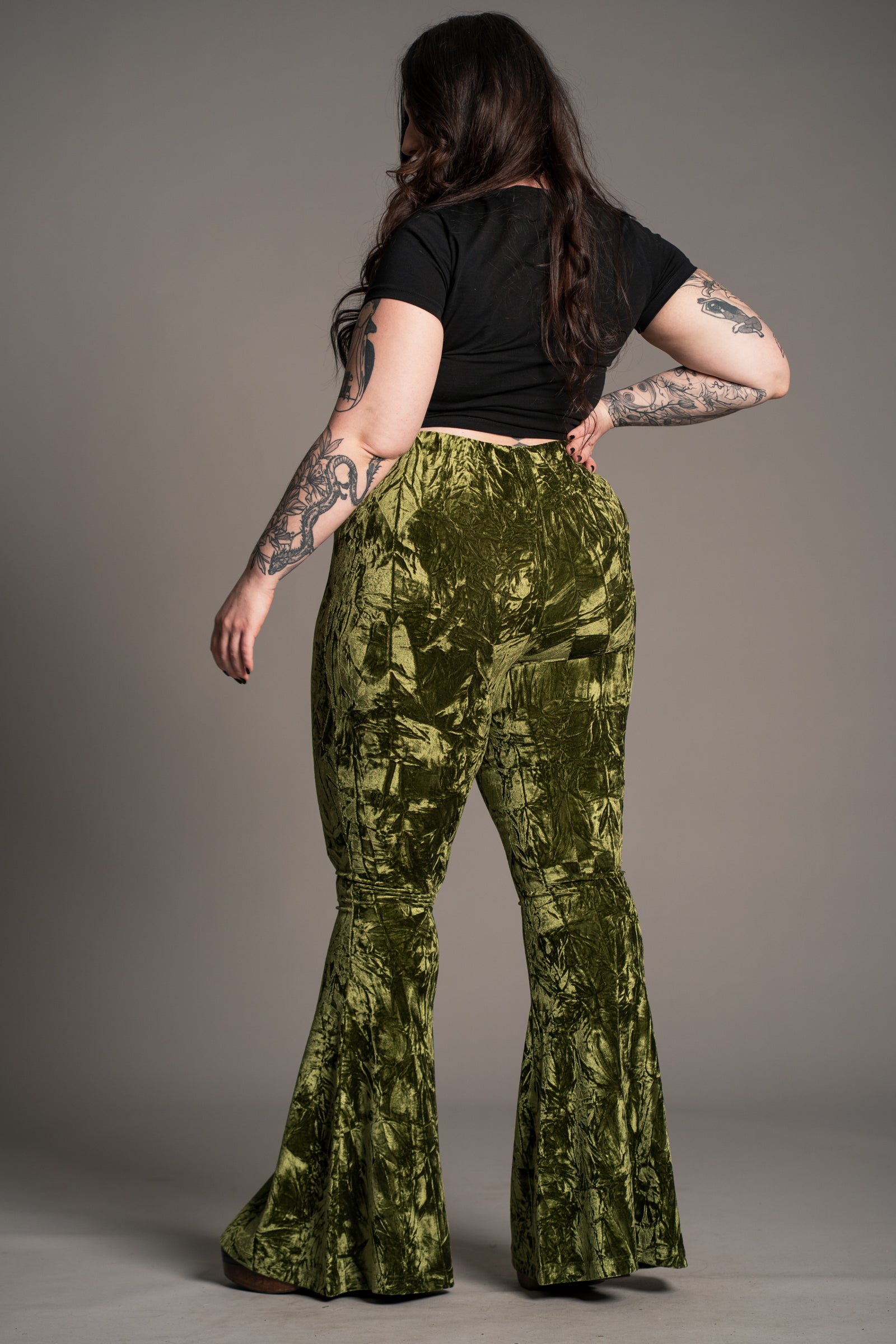 Hendrix Olive Crushed Velvet Flares