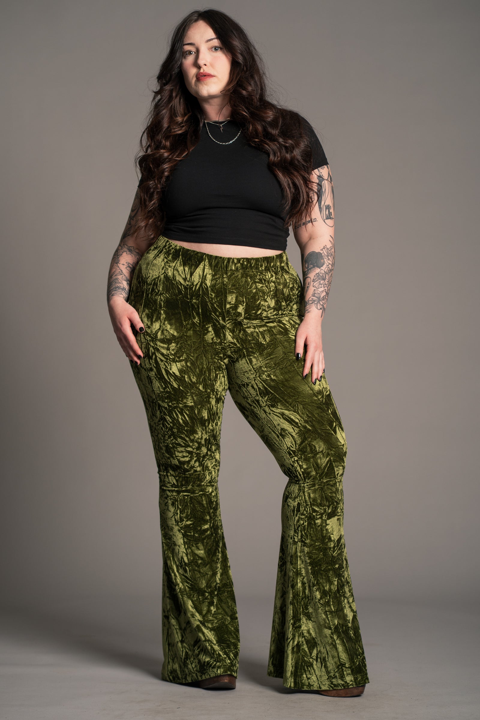 Hendrix Olive Crushed Velvet Flares