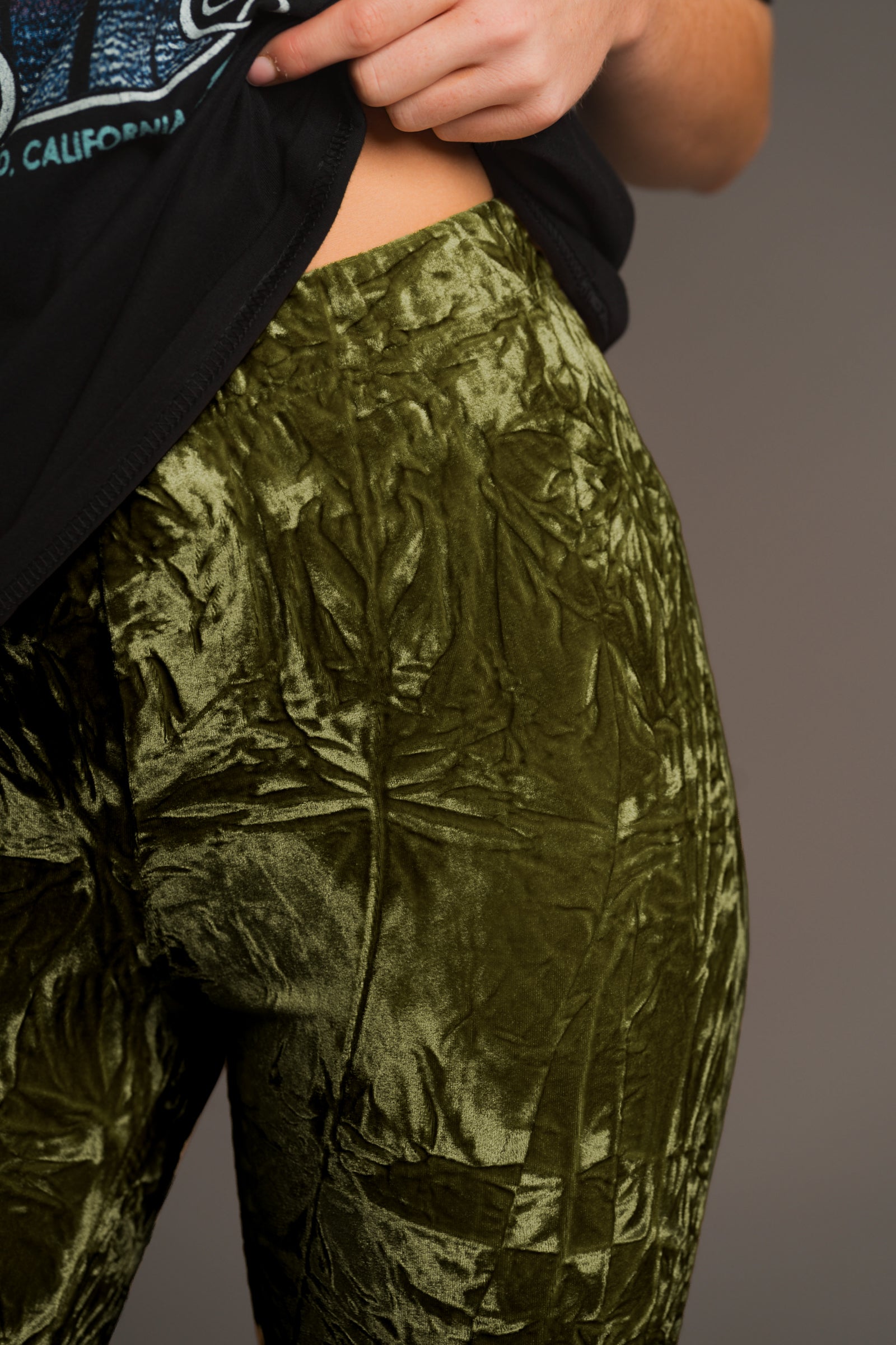 Hendrix Olive Crushed Velvet Flares