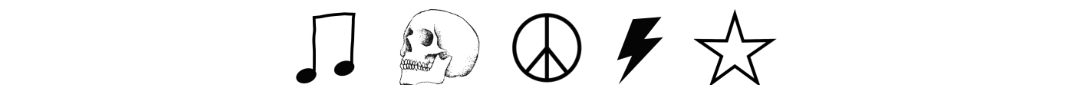 Little Lies Icon Imagery, Music note, Skull, Peace Sign, Lightning Bolt and Star graphic. 
