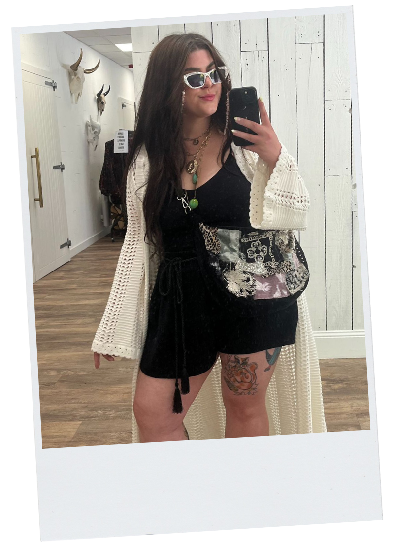 Little Lies al Jess in Marianne Ivory Crochet Maxi and Woodstock Shorts