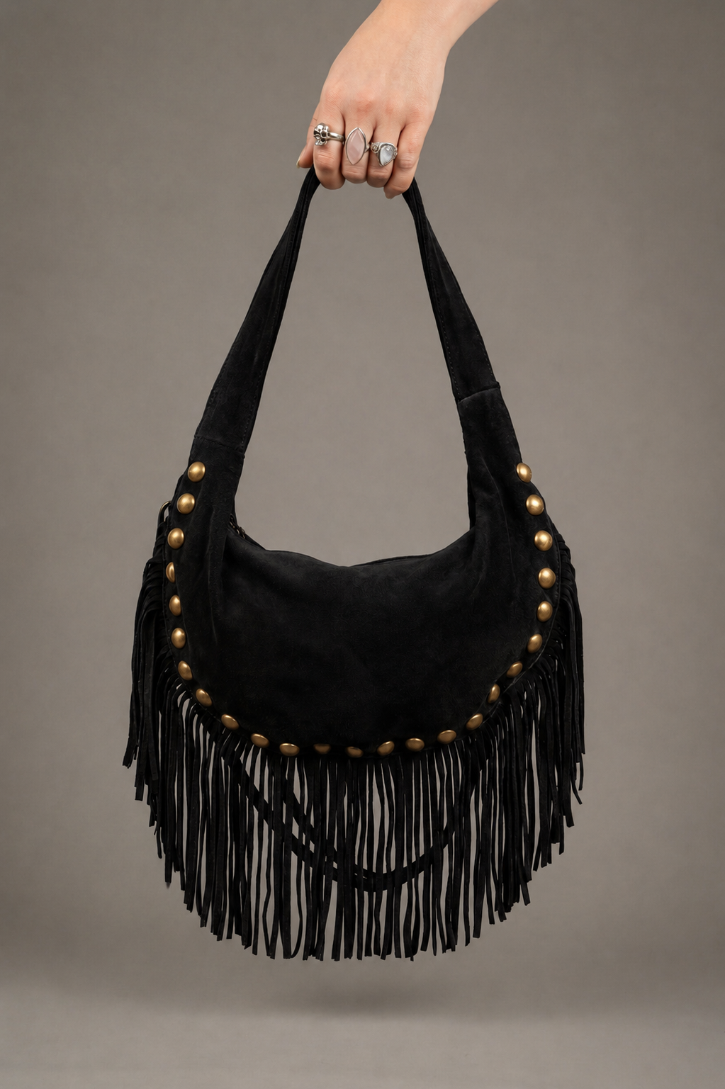 Kate Suede Fringe Studded Bag