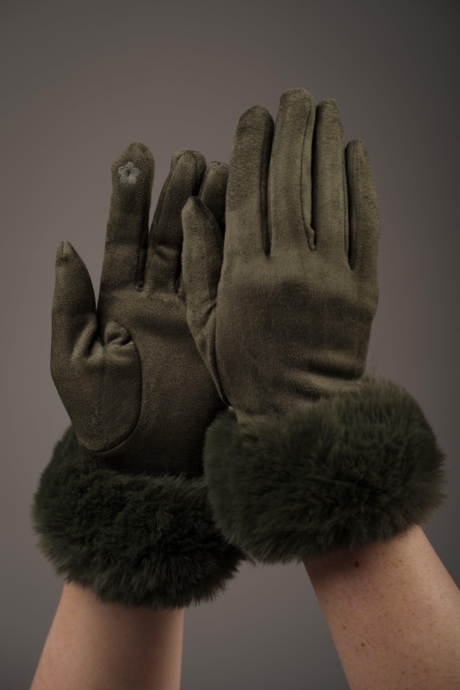 Khaki Faux Fur Cuff Gloves