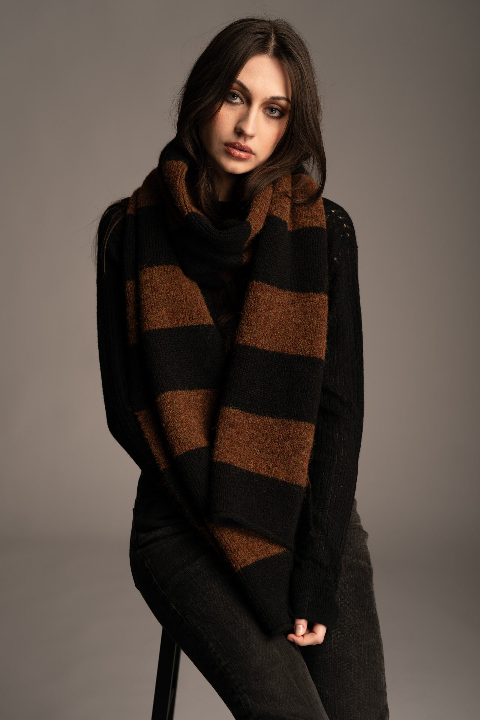 Kurt Tobacco Striped Scarf