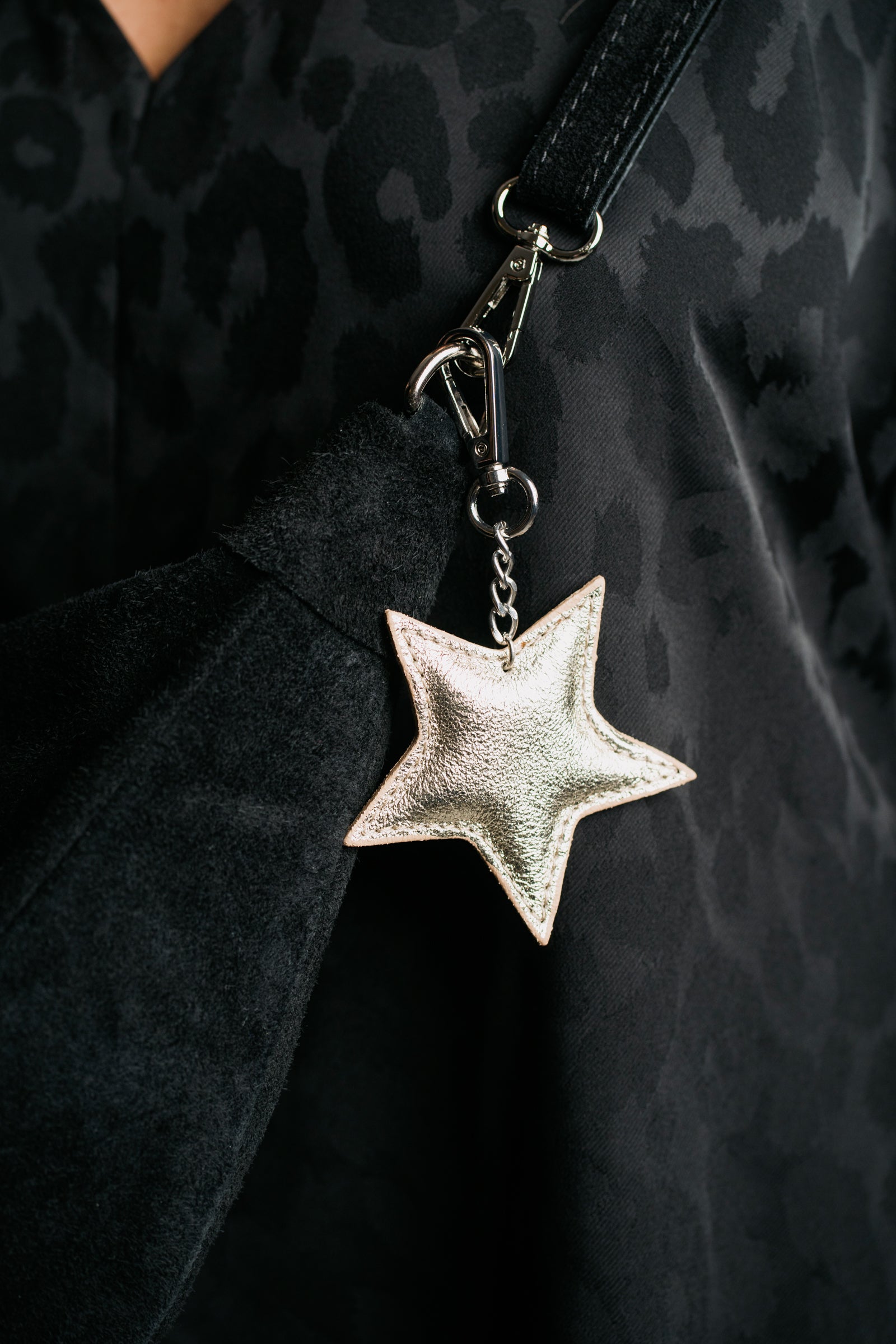 Gold Genuine Leather Star Keyring