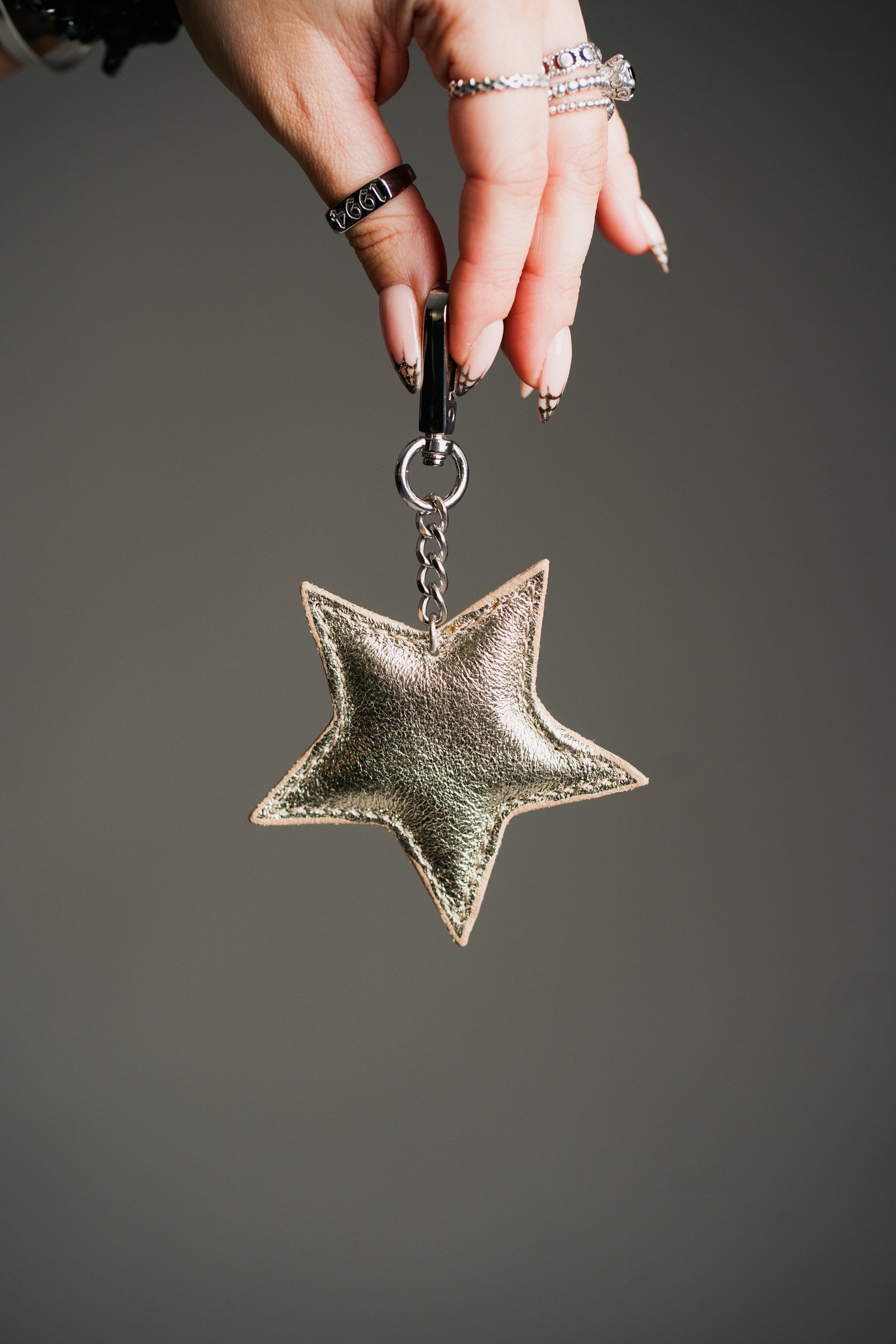 Gold Genuine Leather Star Keyring