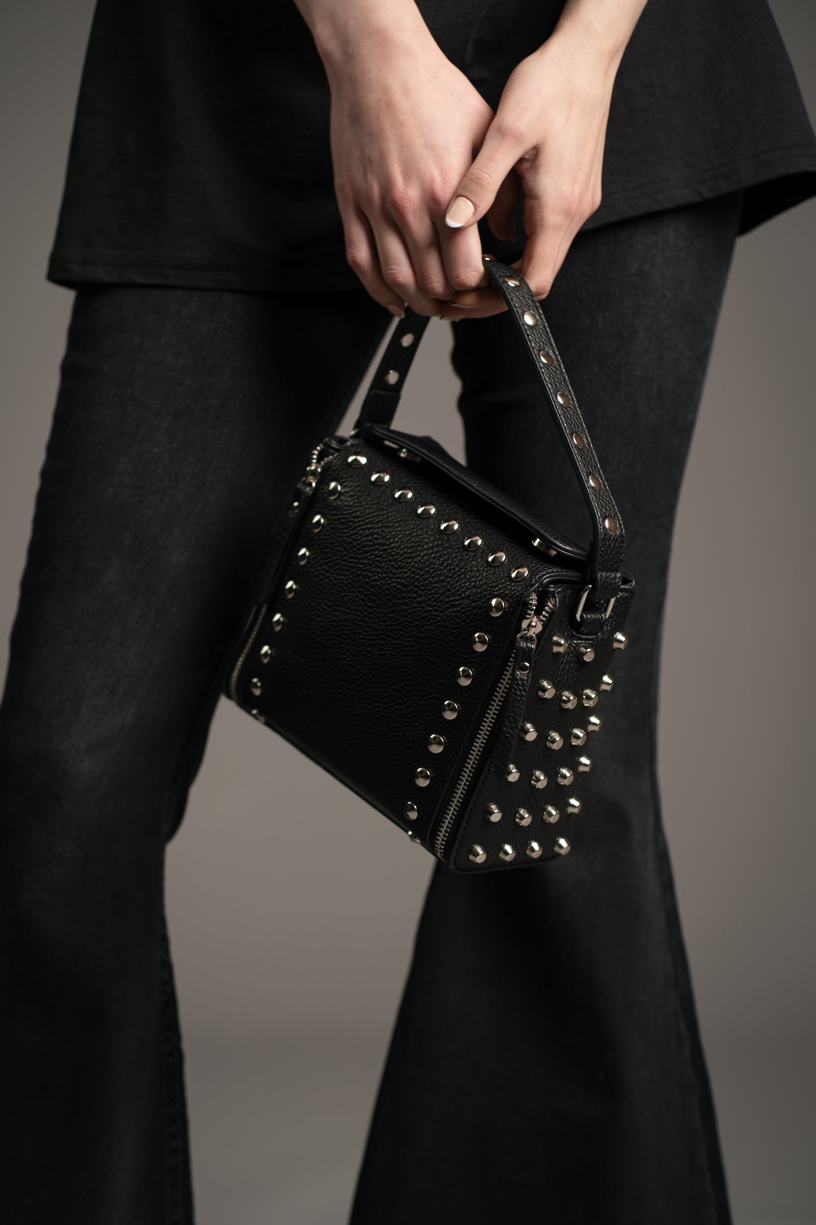 Leo Black Studded Box Bag