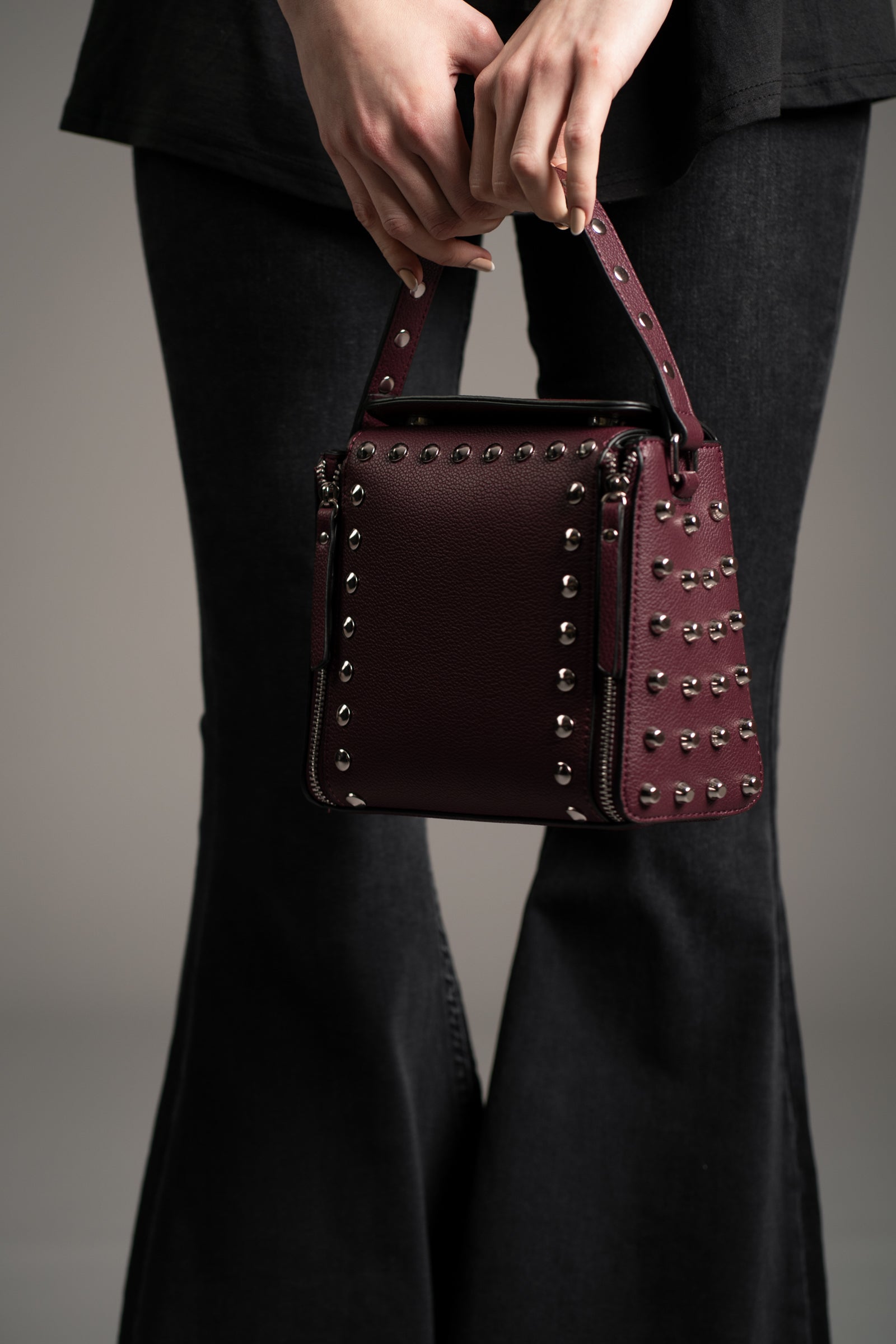 Leo Burgundy Studded Box Bag