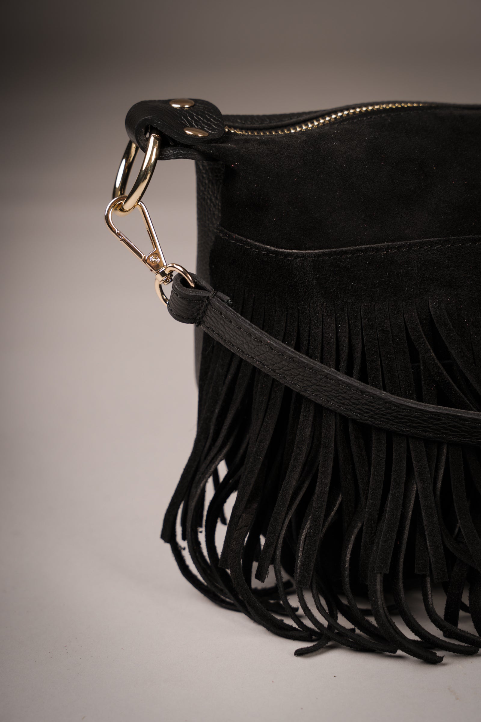 Gemini Genuine Leather Fringed Bucket Bag