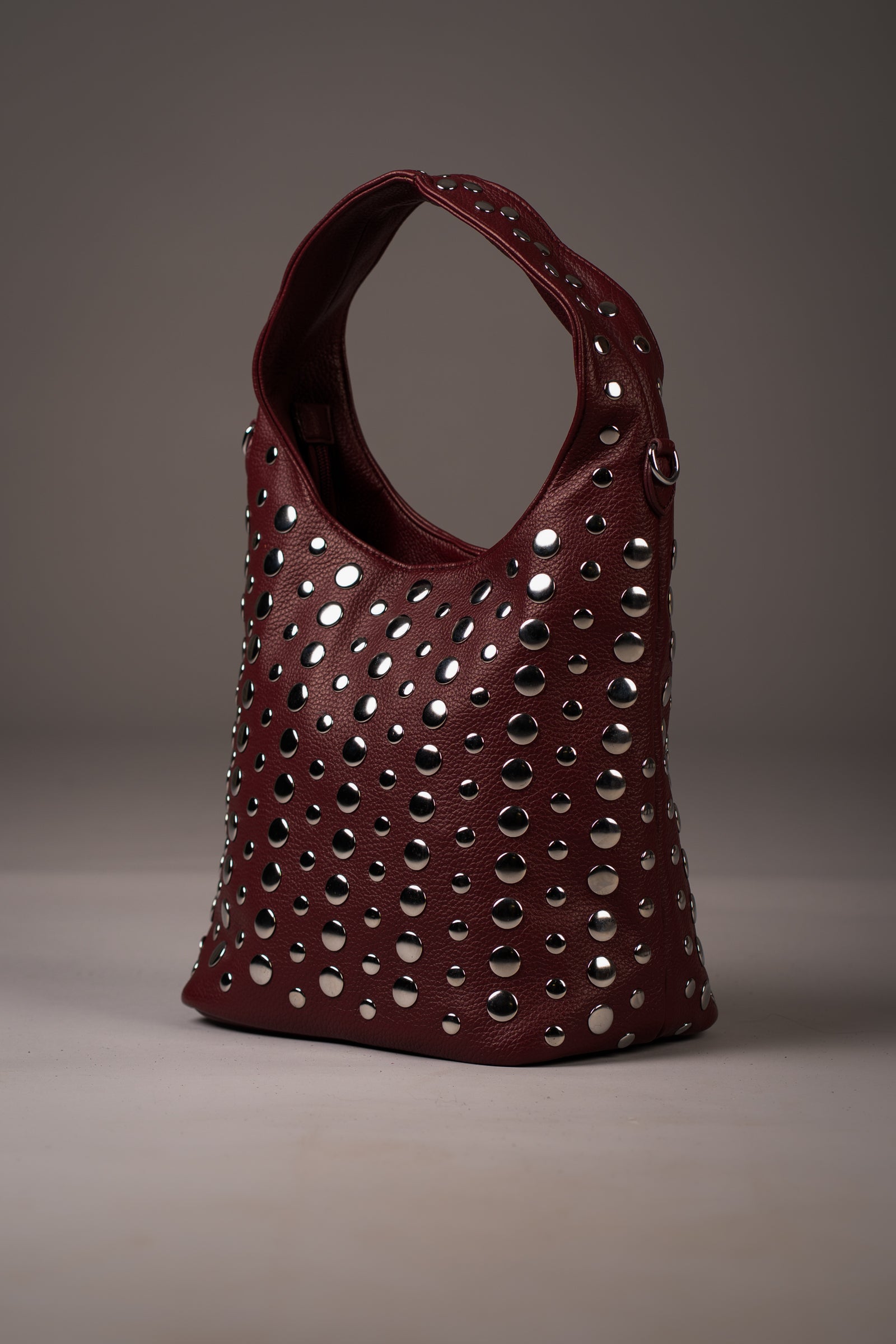 Viva Burgundy Studded Hobo Bag