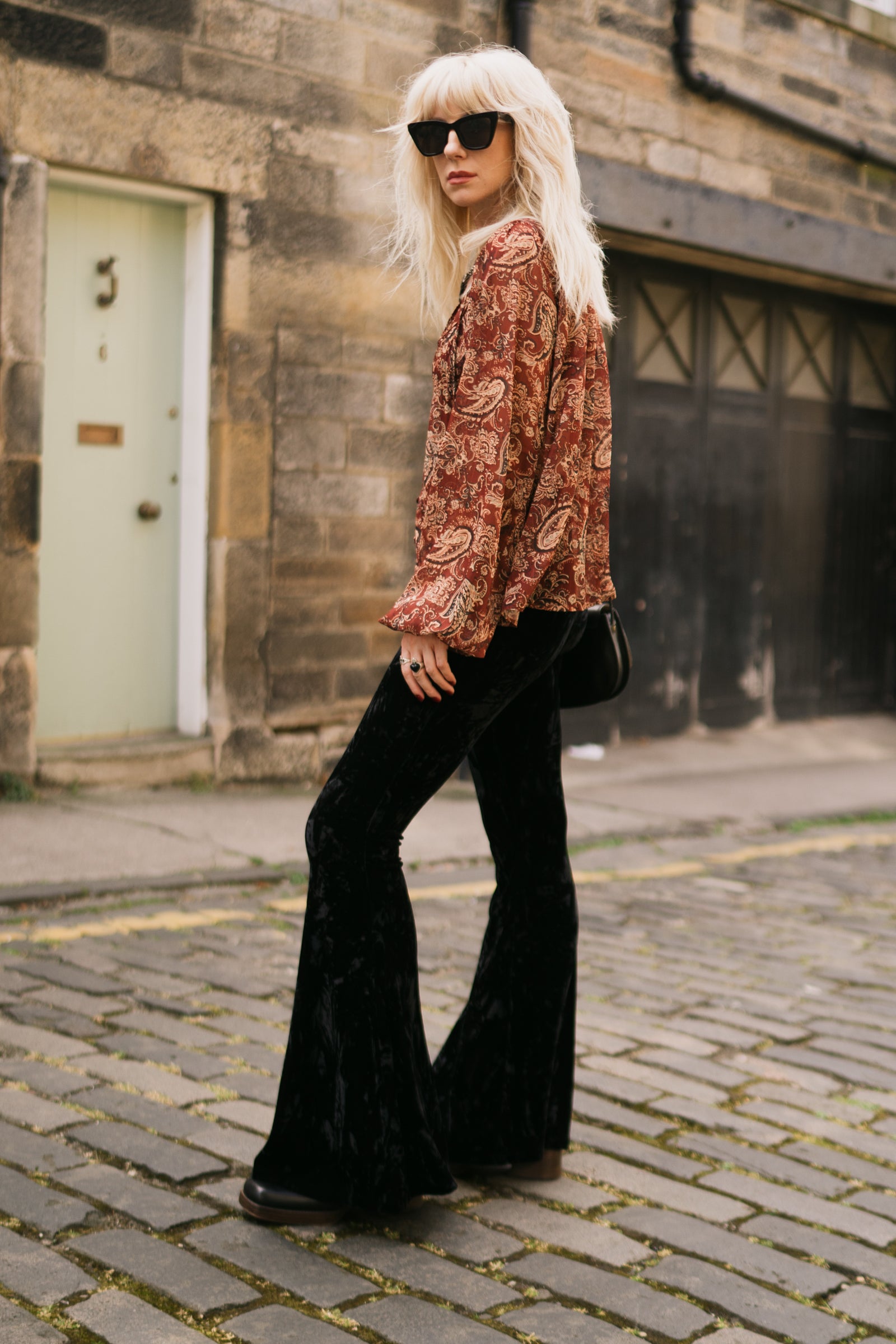 Little Lies Hendrix Black Crushed Velvet Flares styled with satin cami showing effortless evening look