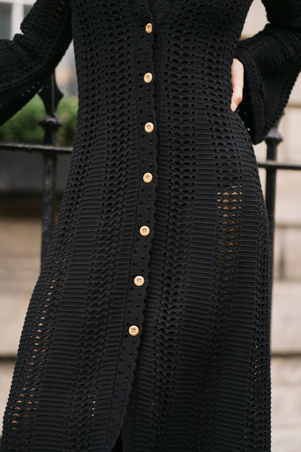Fine Knitted Crochet Dress Black