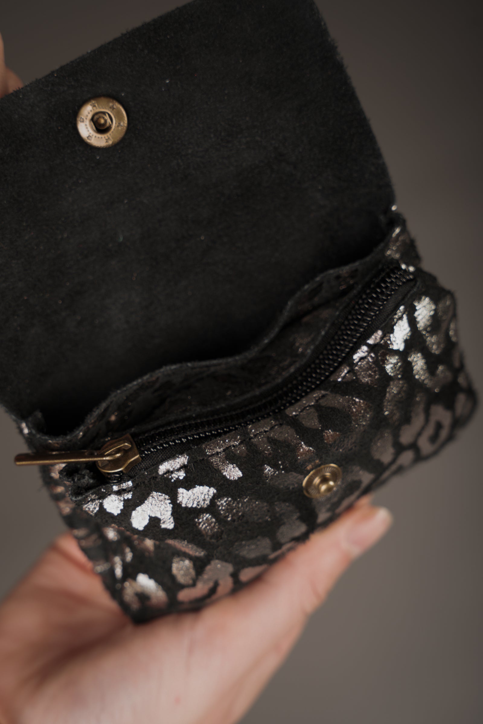 Black Metallic Genuine Suede Purse