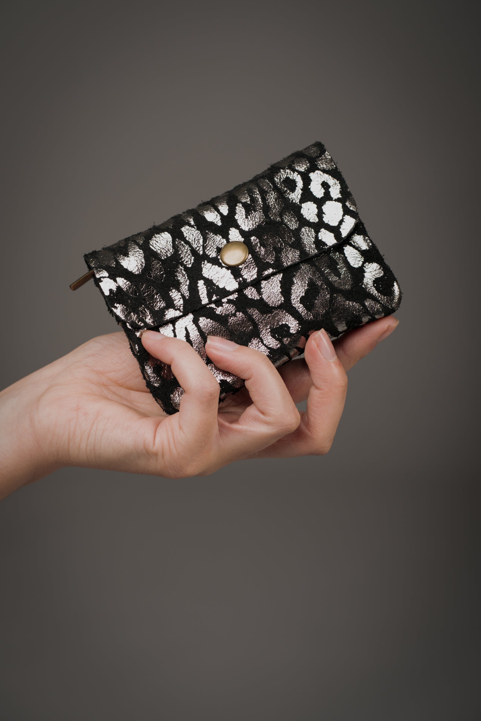 Black Metallic Genuine Suede Purse