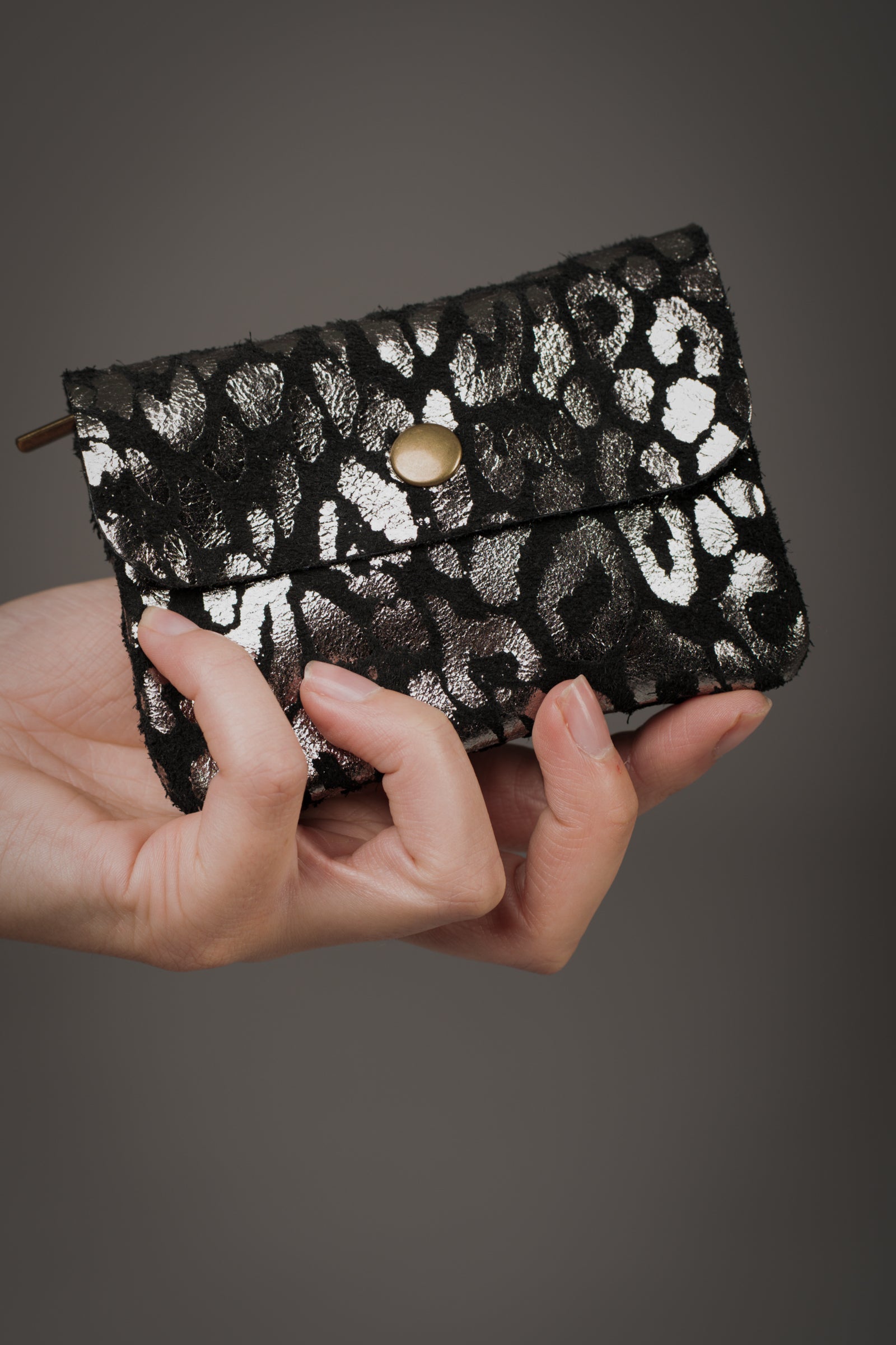 Black Metallic Genuine Suede Purse