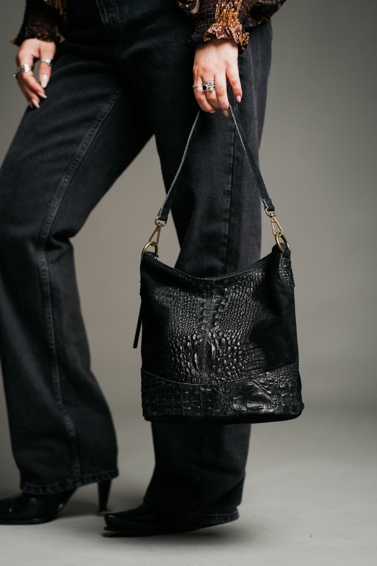 Nikita Black Genuine Suede Bucket Bag