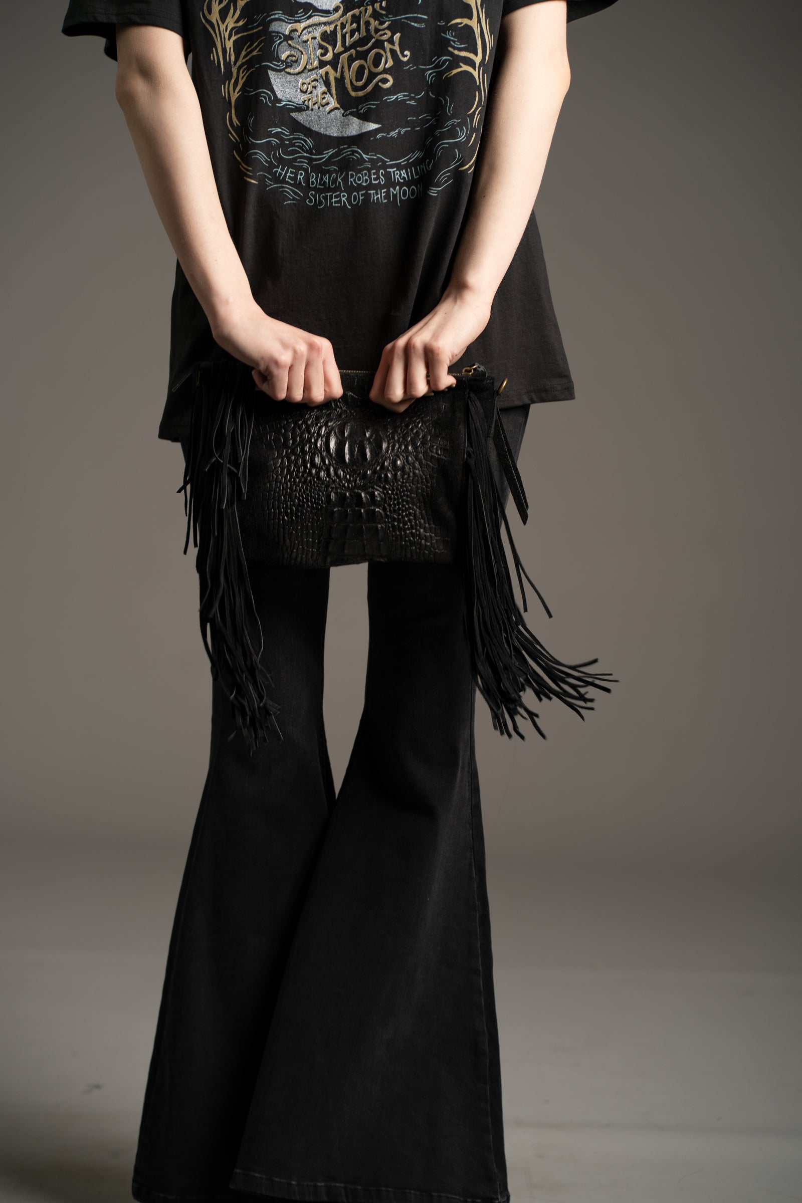 Niska Black Genuine Suede Fringed Bag
